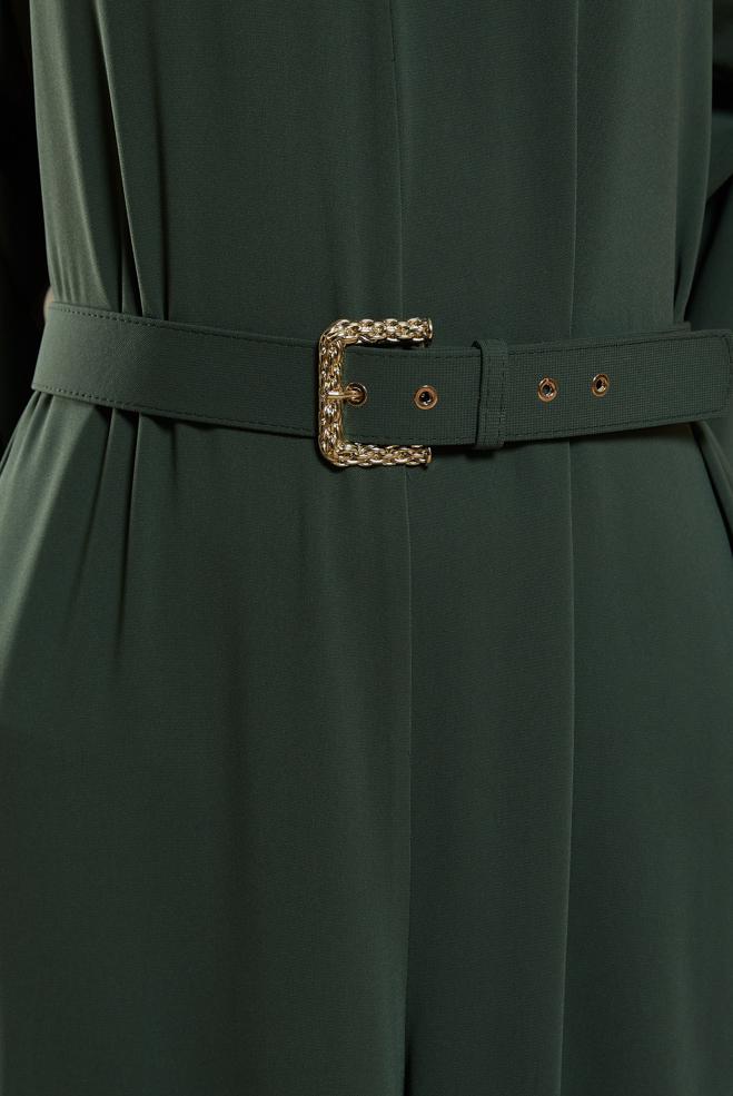 Tesettür giyim HAKİ KEMERLİ GENİŞ PAÇA TULUM 44651 - ALVİNA