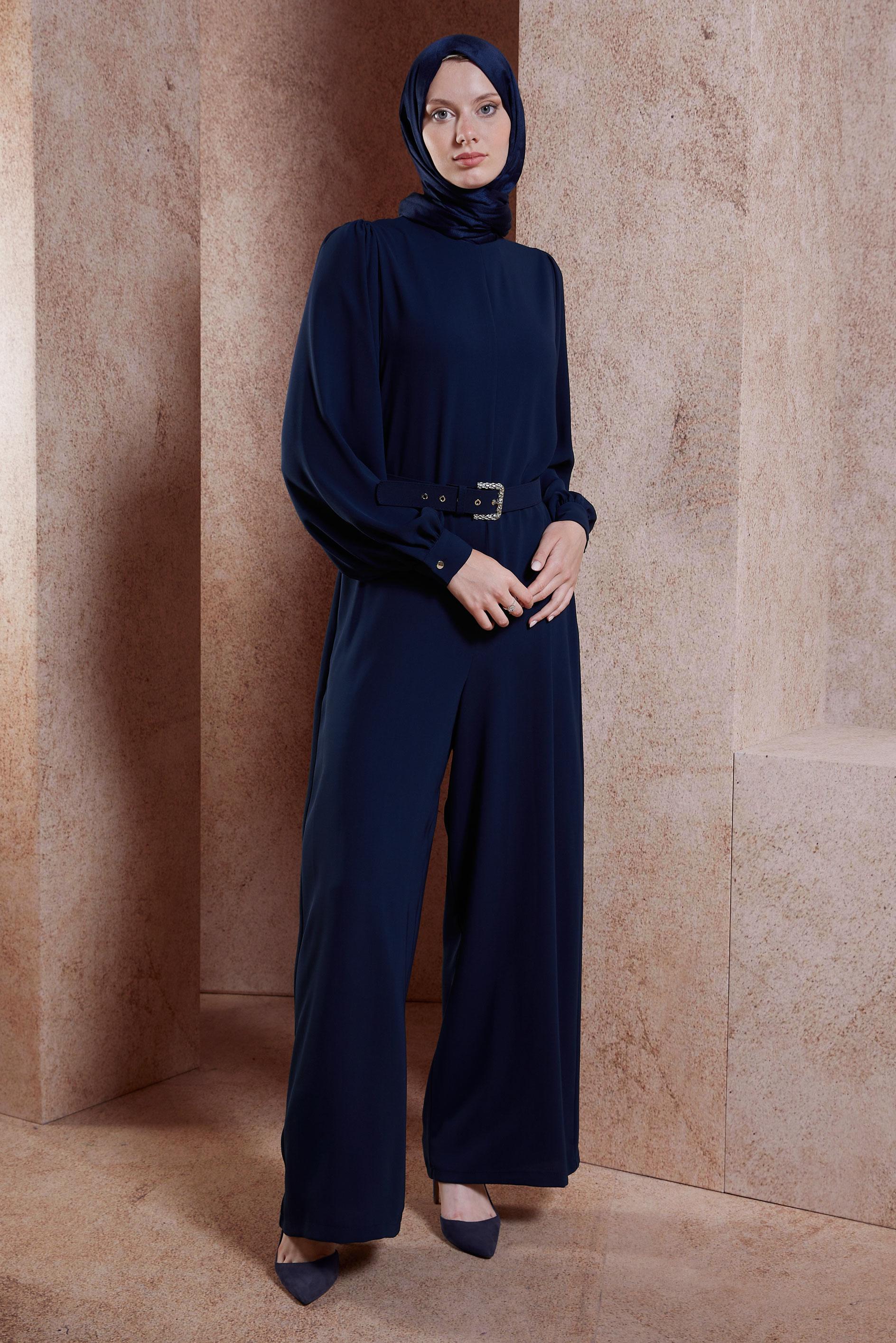 Hijab clothing NAVY BLUE BELTED OVERALLS 44651