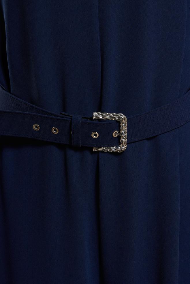 Tesettür giyim LACİVERT KEMERLİ GENİŞ PAÇA TULUM 44651 - ALVİNA