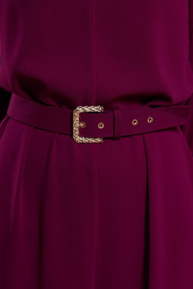 Tesettür giyim MOR KEMERLİ GENİŞ PAÇA TULUM 44651 - ALVİNA