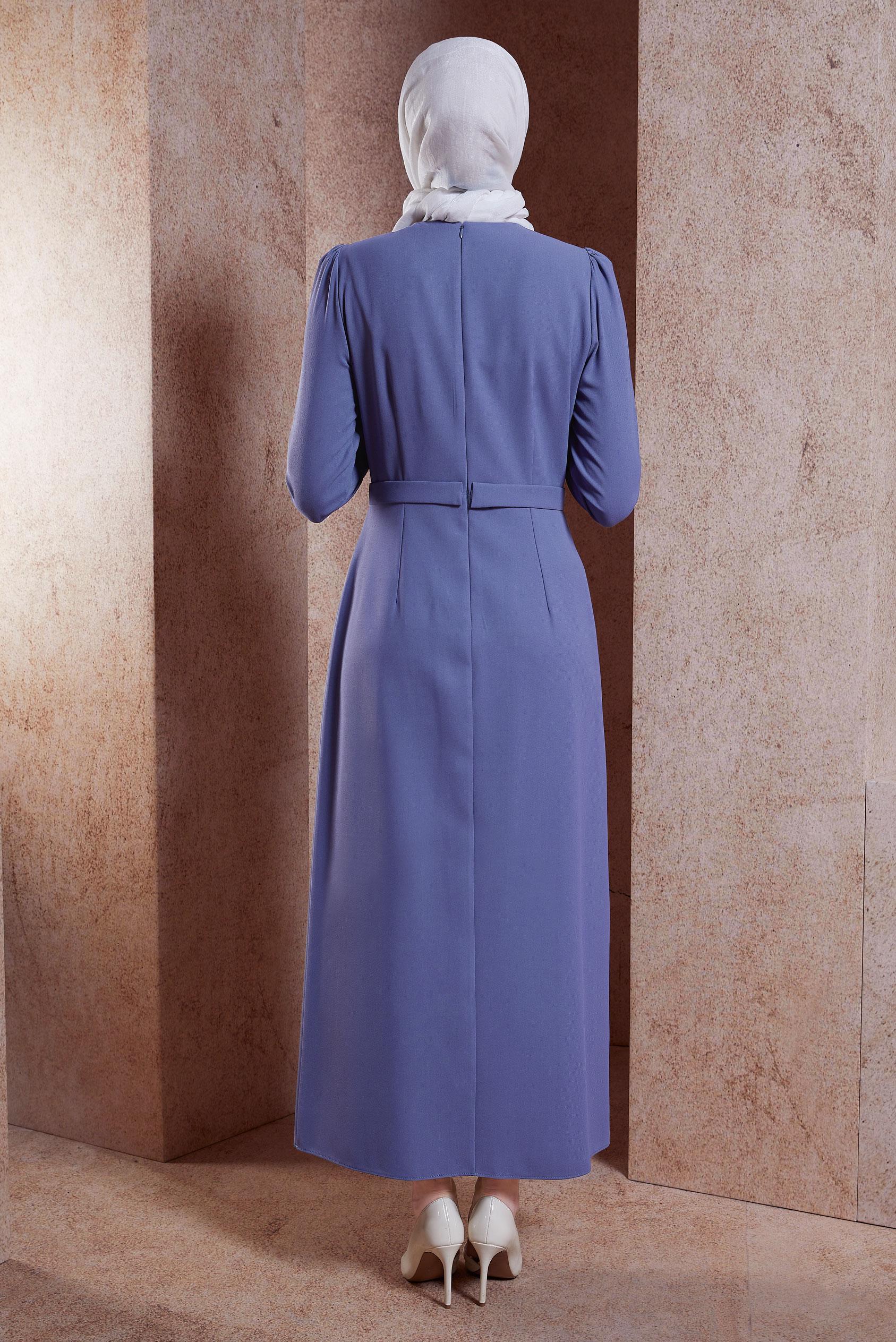 Tesettür giyim MÜRDÜM TAŞ DETAYLI KREP TESETTÜR ELBİSE 44652