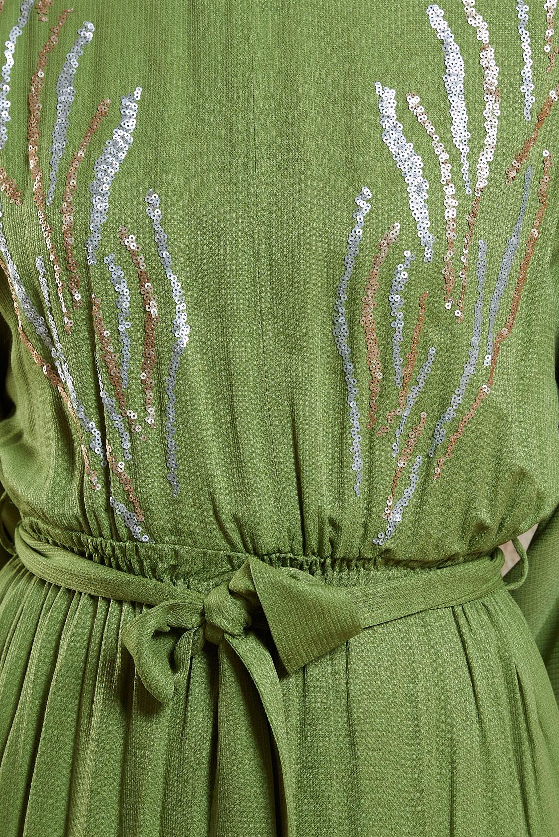 Tesettür giyim YEŞİL KUŞAKLI VİSKON ELBİSE 44662