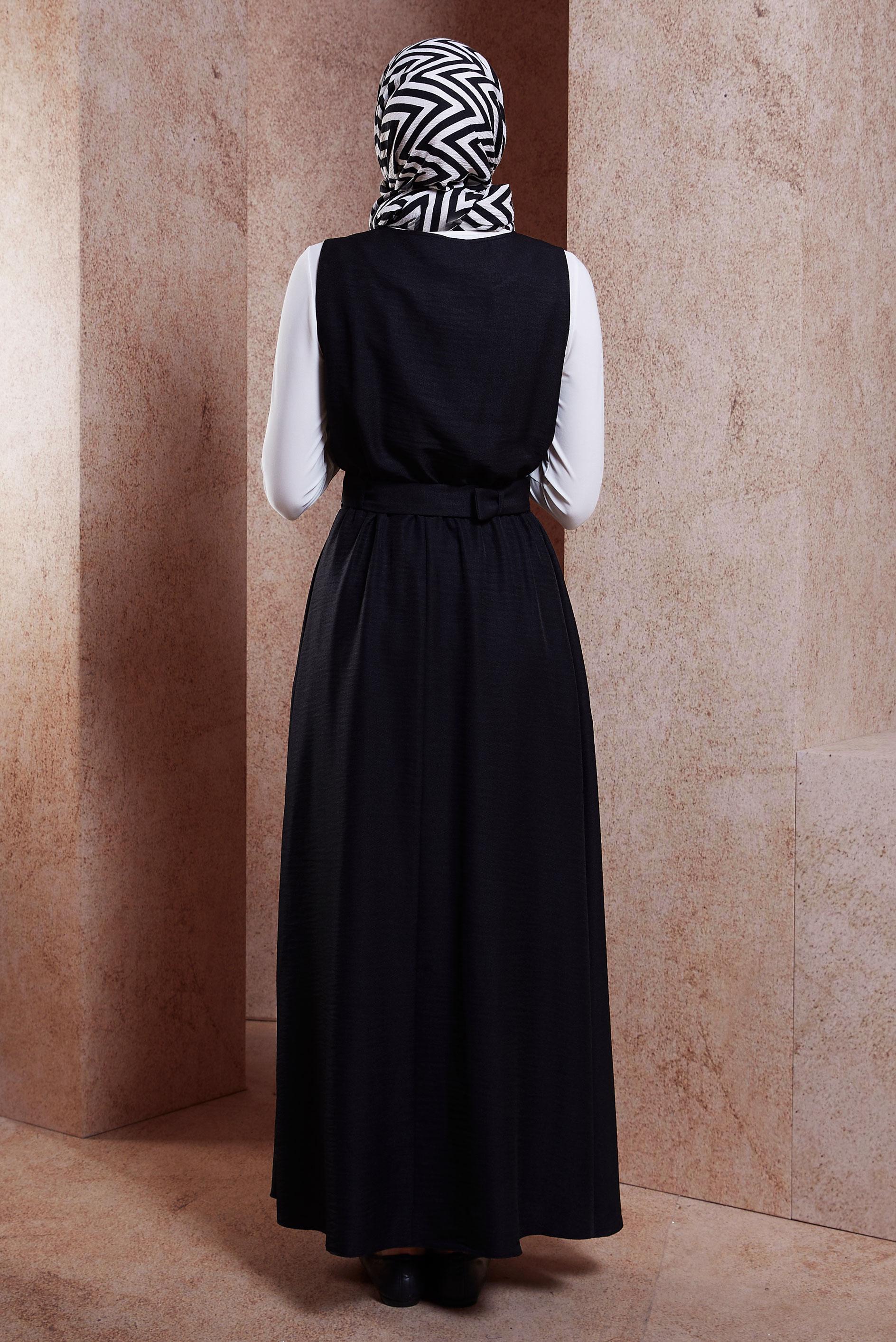 Tesettür giyim SİYAH KEMERLİ JİLE ELBİSE 44668