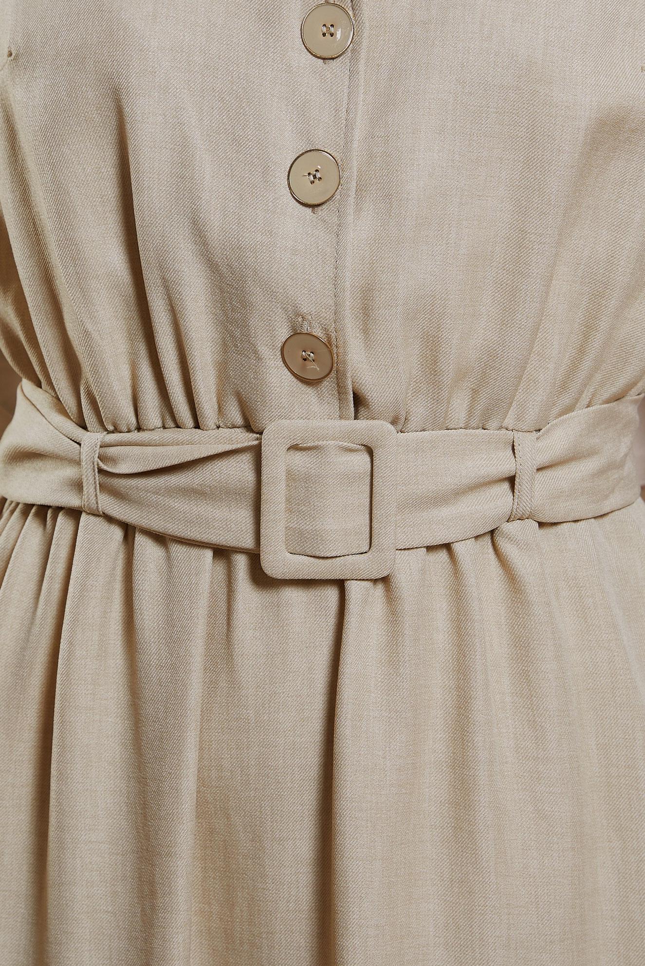 Tesettür giyim BEJ KEMERLİ JİLE ELBİSE 44668