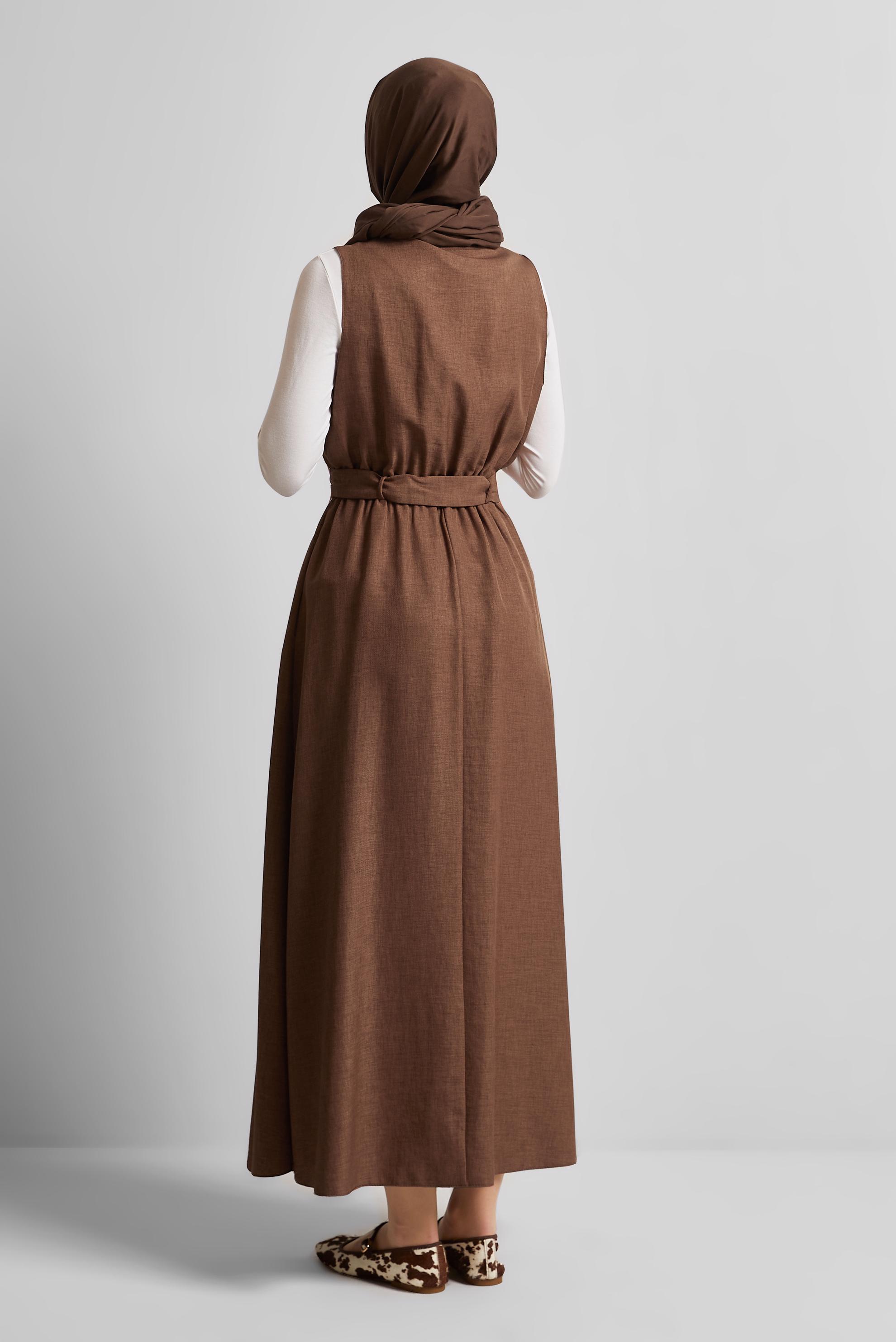 Tesettür giyim TABA KEMERLİ JİLE ELBİSE 44668