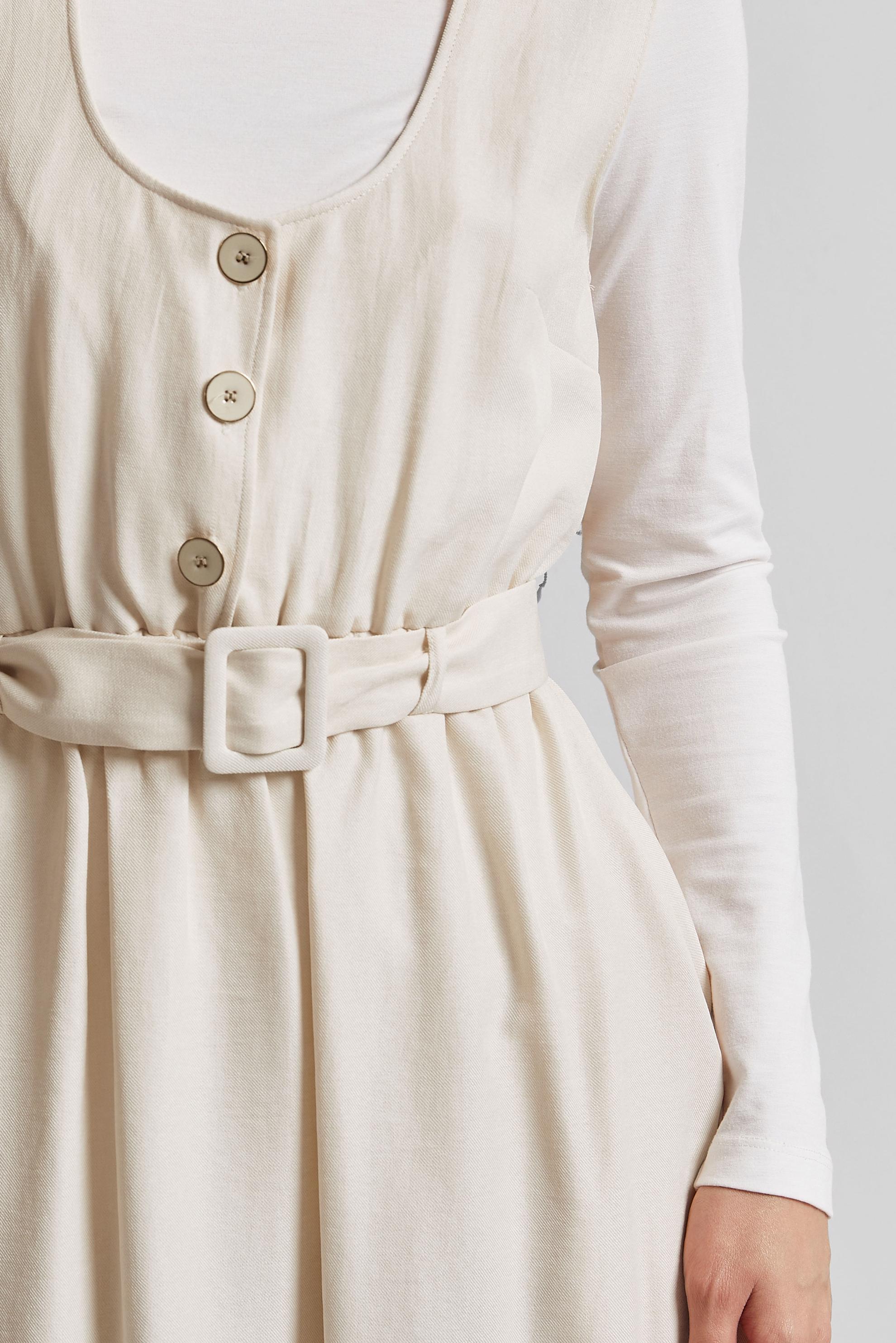 Tesettür giyim EKRU KEMERLİ JİLE ELBİSE 44668