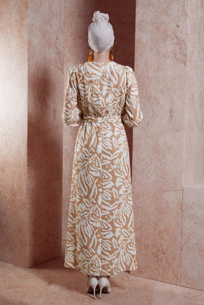 Tesettür giyim TURUNCU KUŞAKLI TESETTÜR ELBİSE 44669 - ALVİNA