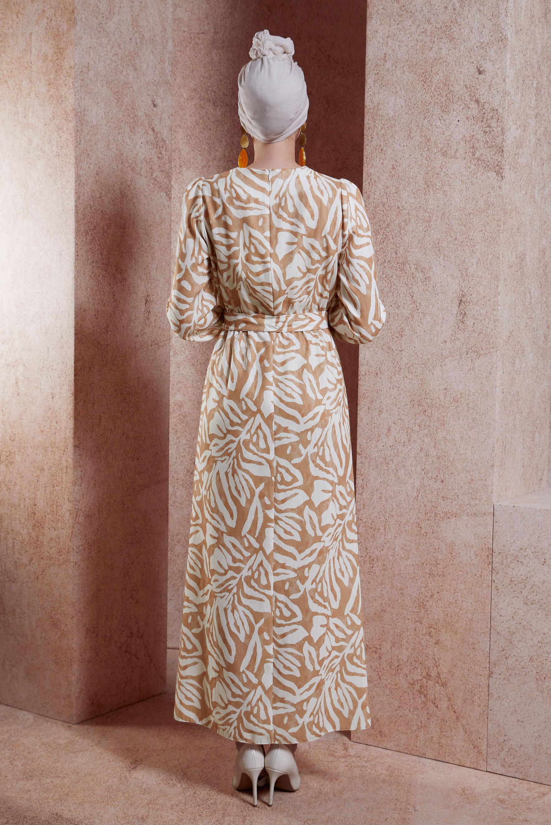 Tesettür giyim TURUNCU KUŞAKLI TESETTÜR ELBİSE 44669