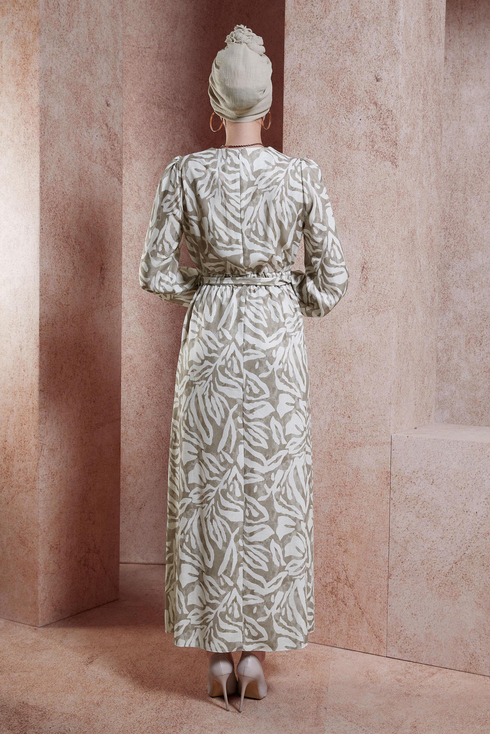 Tesettür giyim VİZON KUŞAKLI TESETTÜR ELBİSE 44669