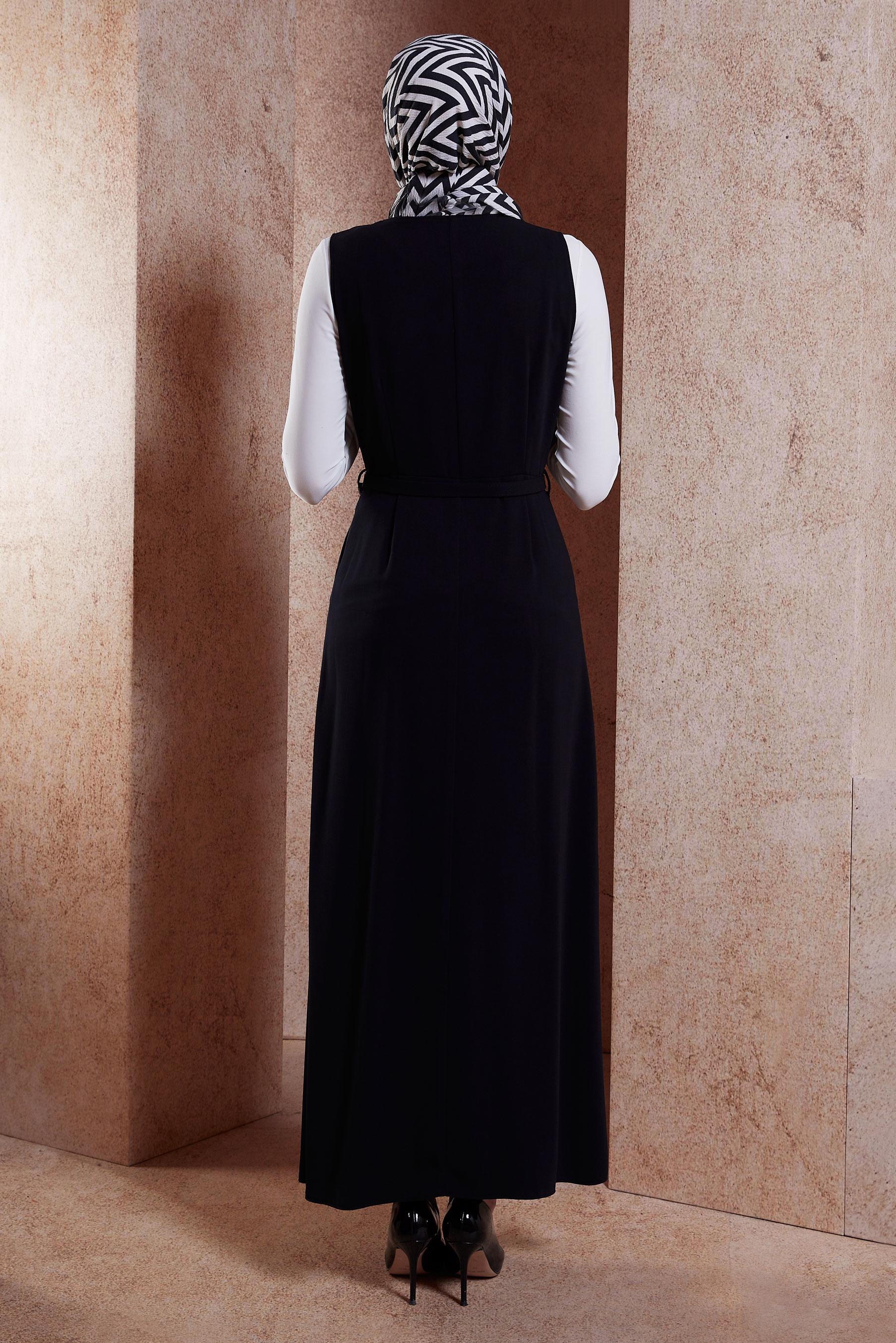 Tesettür giyim SİYAH KEMERLİ JİLE ELBİSE 44692