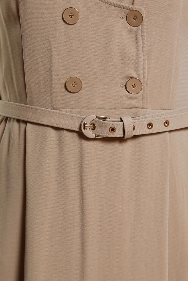 Tesettür giyim KAHVE KEMERLİ JİLE ELBİSE 44692 - ALVİNA