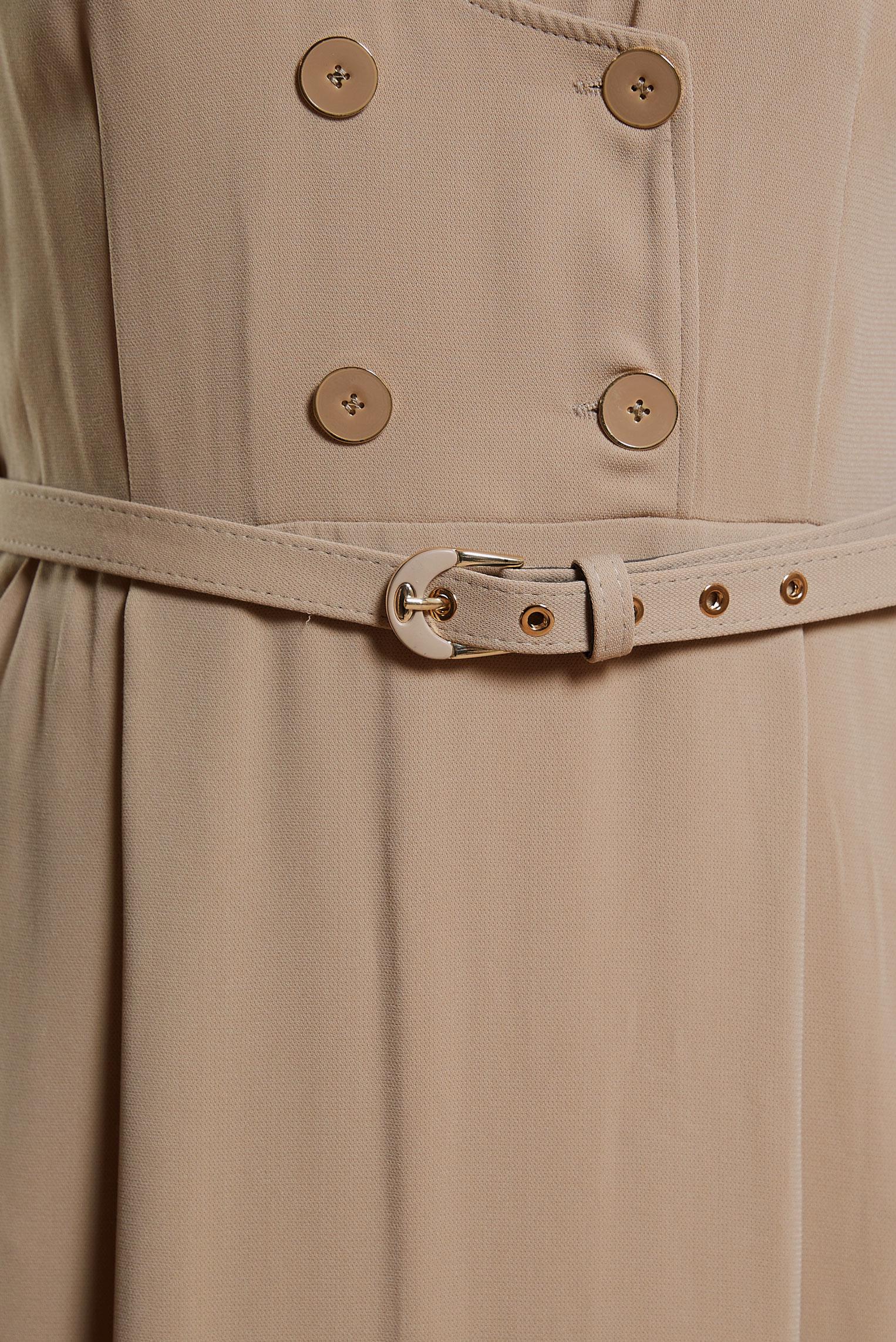 Tesettür giyim KAHVE KEMERLİ JİLE ELBİSE 44692