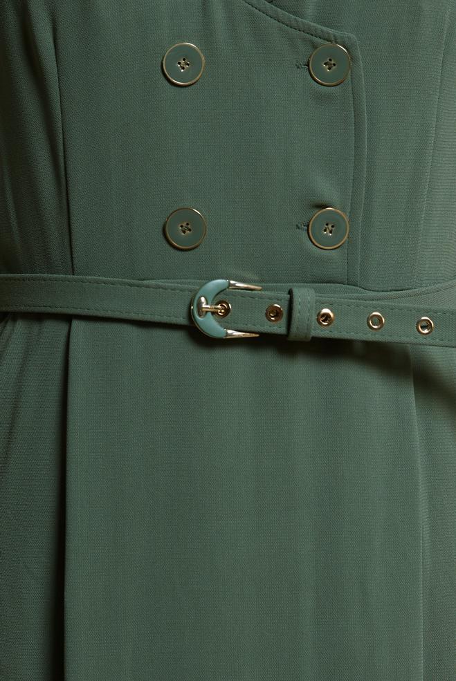 Tesettür giyim HAKİ KEMERLİ JİLE ELBİSE 44692 - ALVİNA