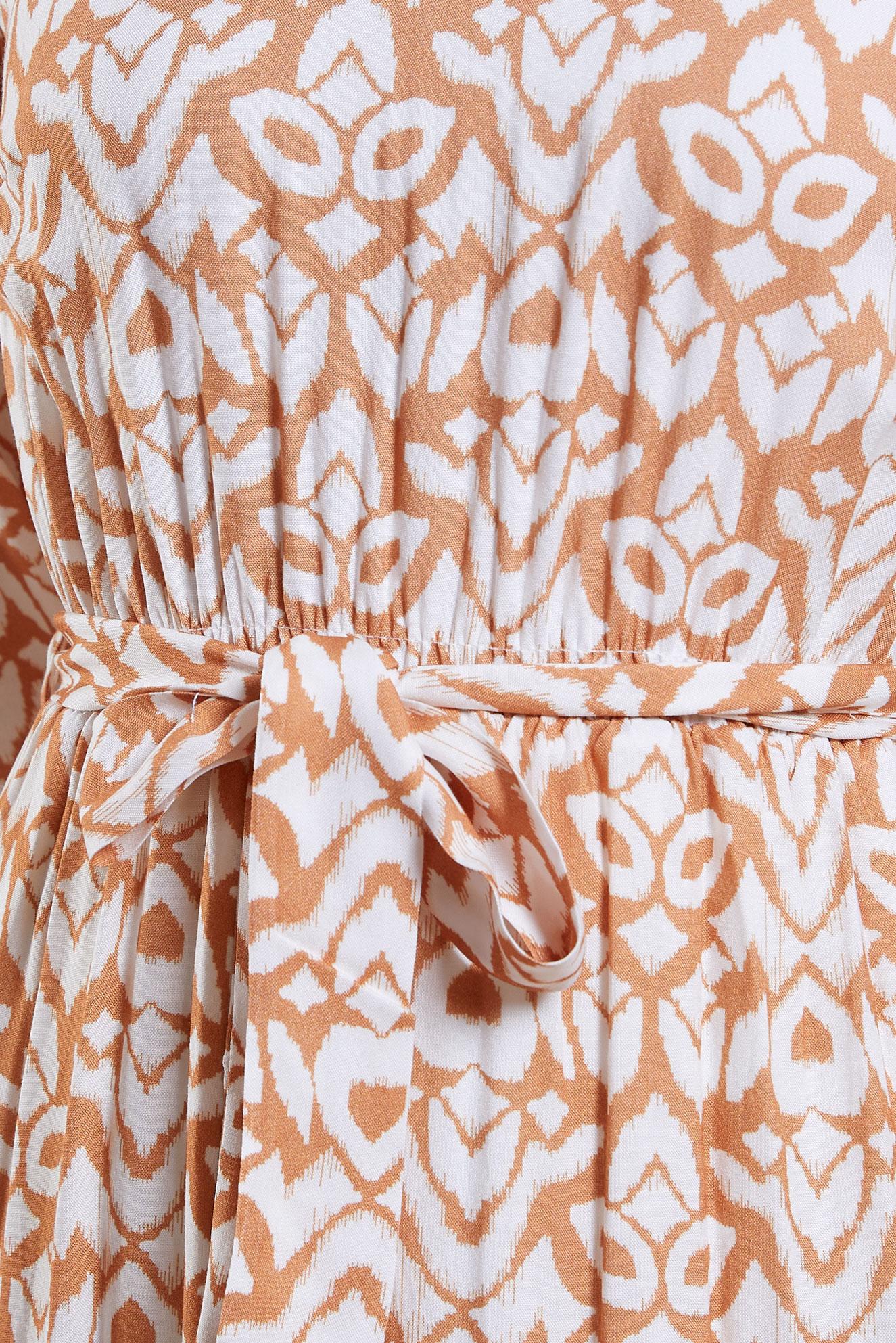 Tesettür giyim KAHVE KUŞAKLI DESENLİ ELBİSE 44696