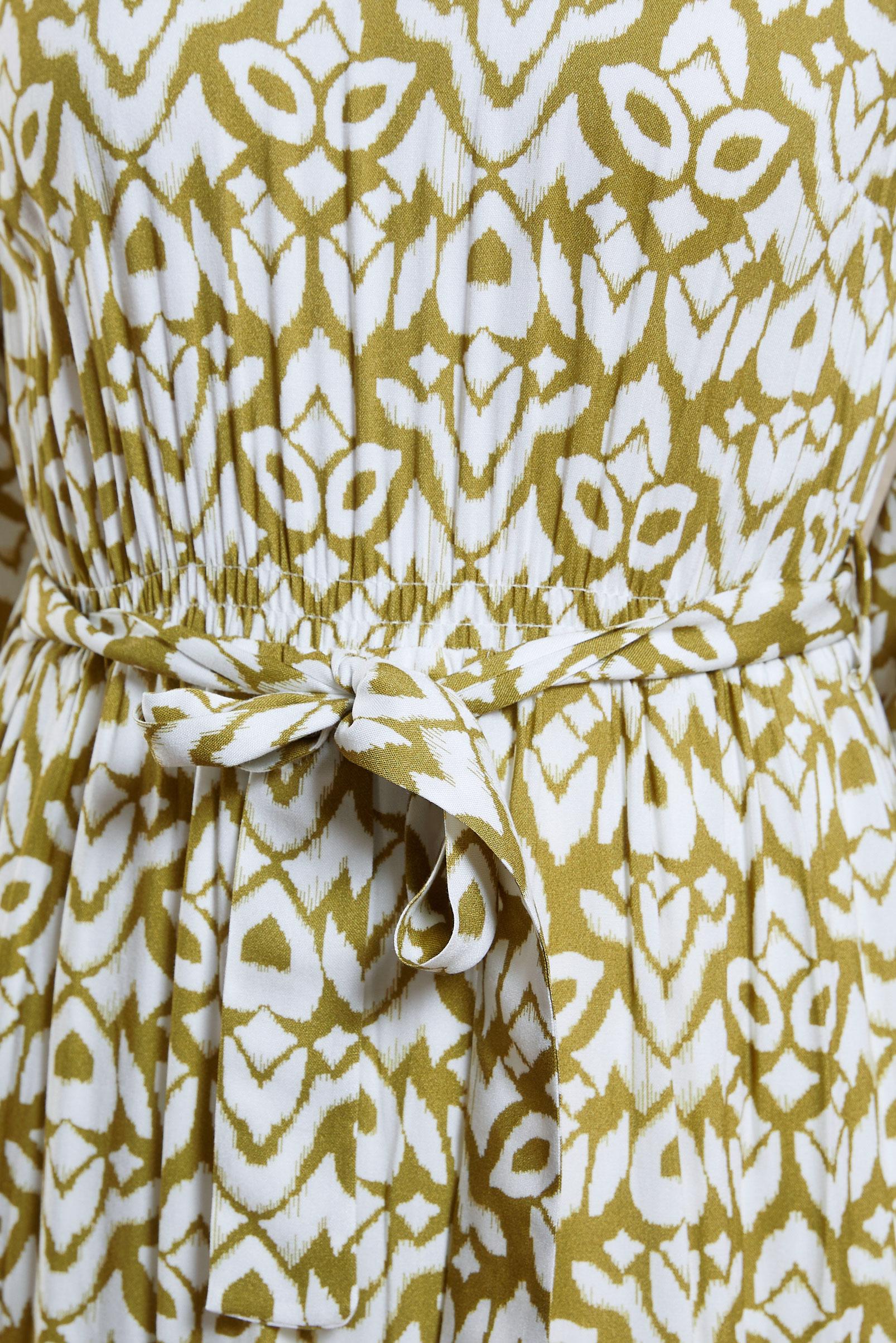 Tesettür giyim YEŞİL KUŞAKLI DESENLİ ELBİSE 44696