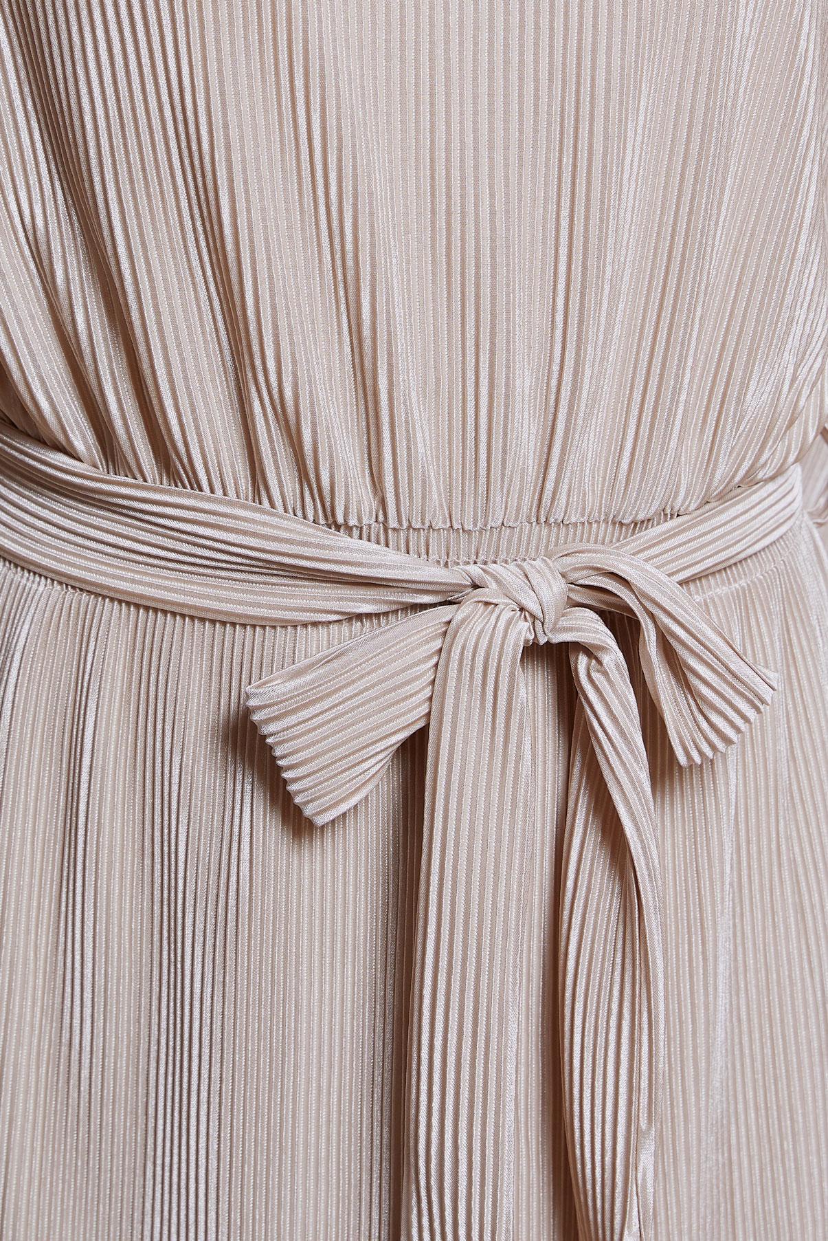 Tesettür giyim BEJ KUŞAKLI PİLİSELİ ELBİSE 44697