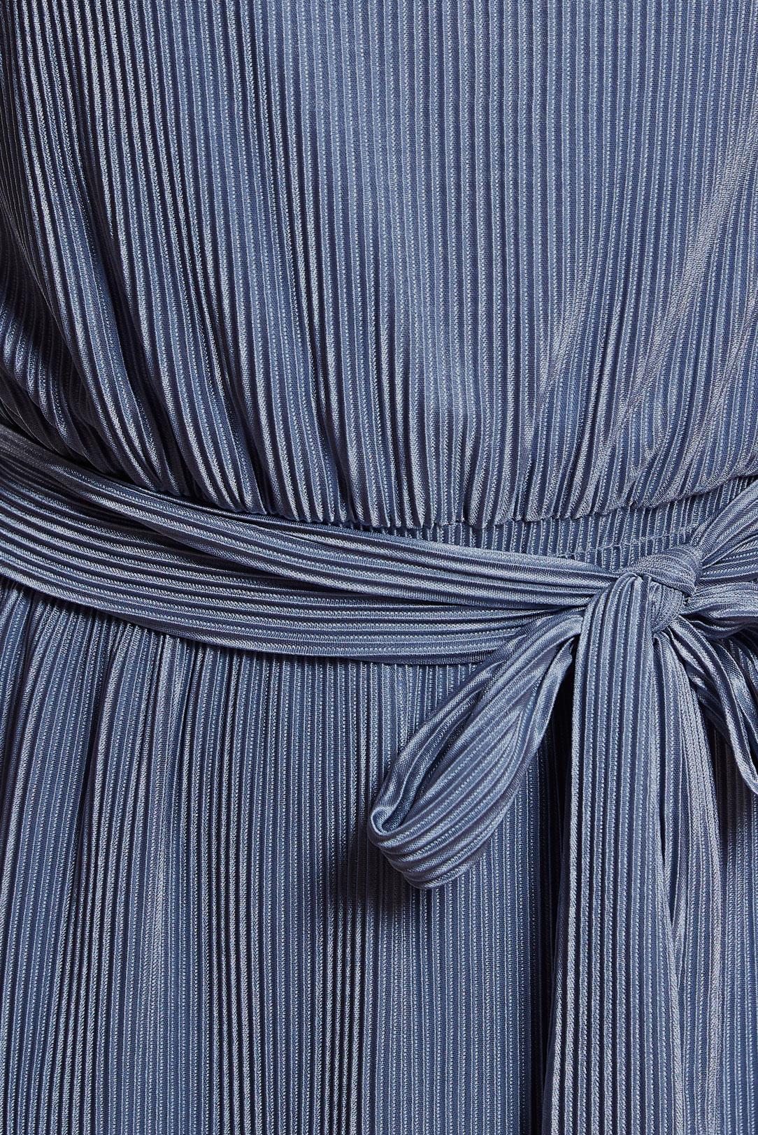 Tesettür giyim GRİ KUŞAKLI PİLİSELİ ELBİSE 44697