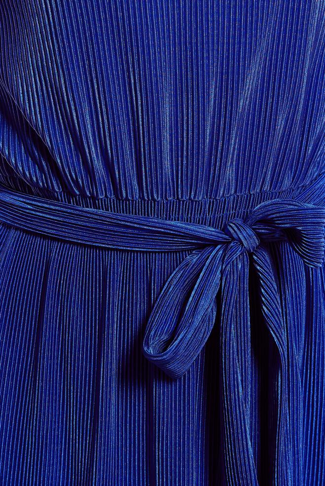 Tesettür giyim LACİVERT KUŞAKLI PİLİSELİ ELBİSE 44697 - ALVİNA