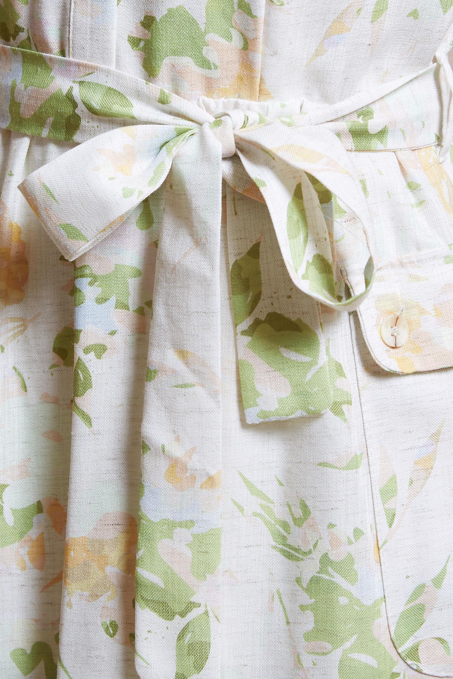 Tesettür giyim BEJ KUŞAKLI KETEN DOKULU ELBİSE 44720