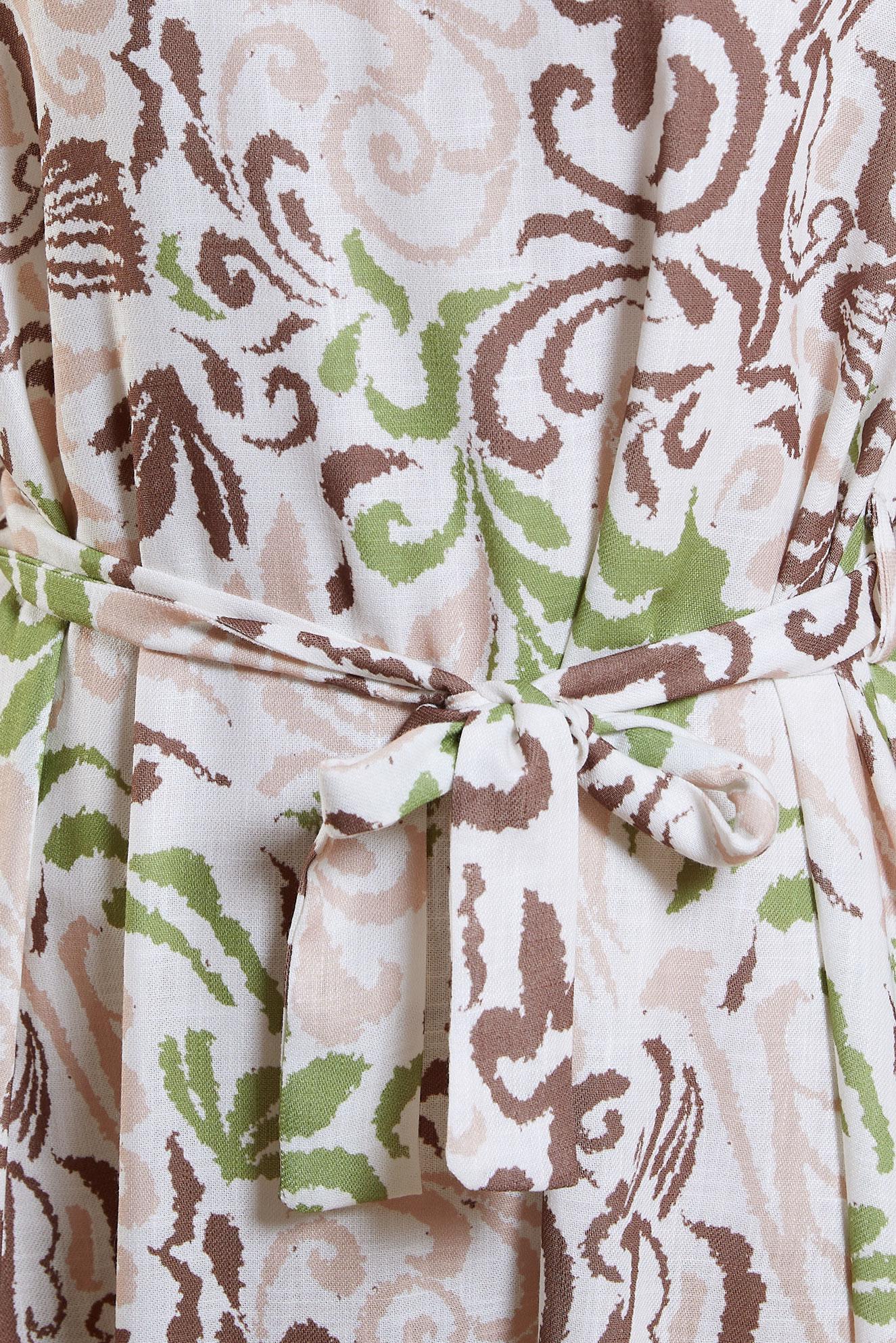 Tesettür giyim KAHVE KUŞAKLI DESENLİ ELBİSE 44791