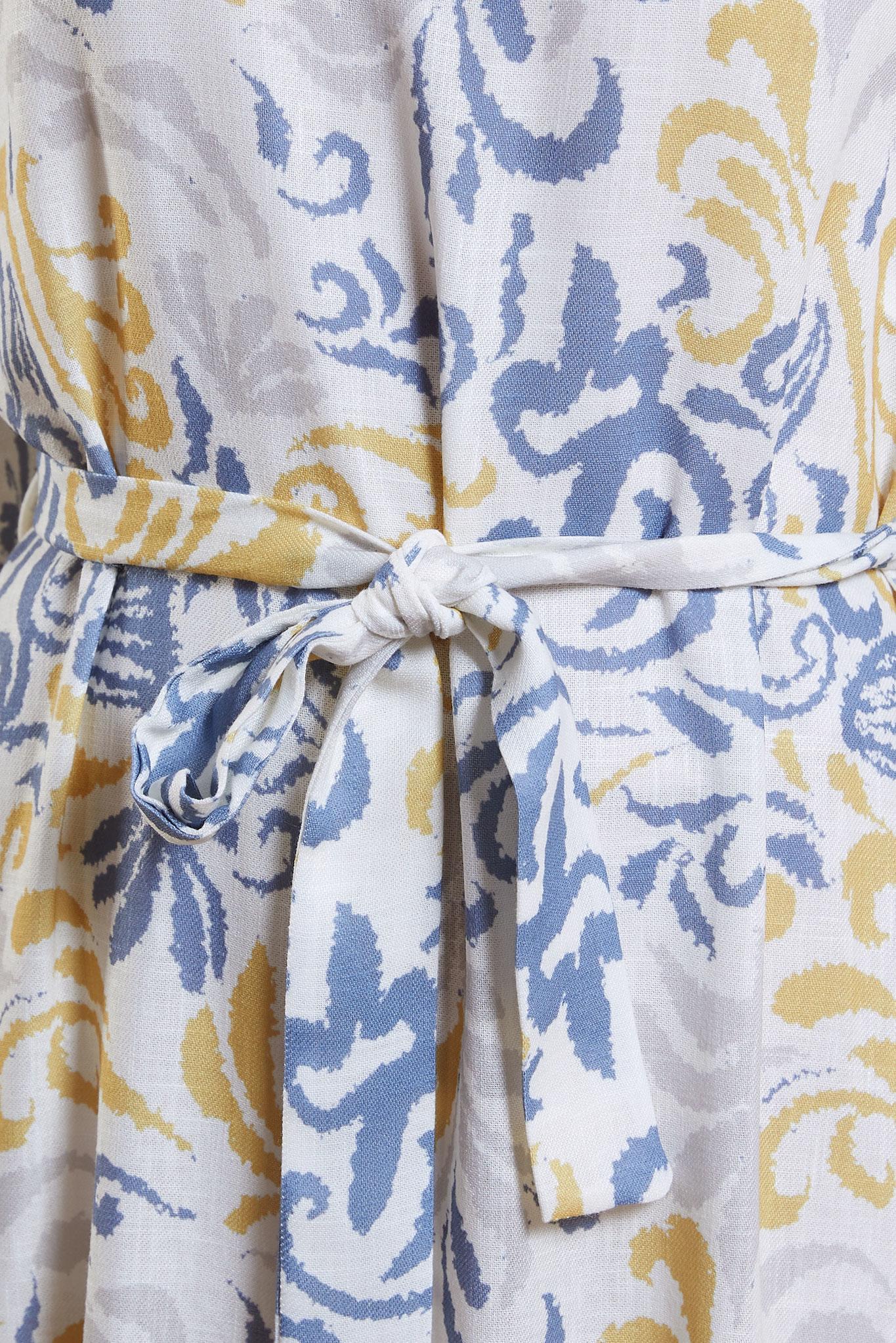 Tesettür giyim LACİVERT KUŞAKLI DESENLİ ELBİSE 44791