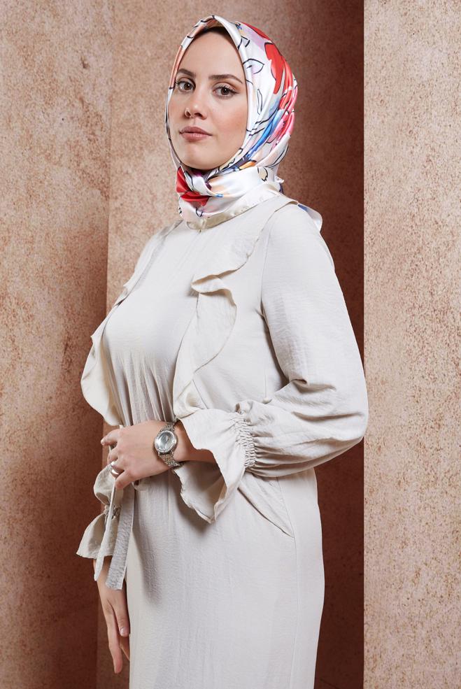 Hijab clothing BEIGE ALVINA PATTERNED SCARF 3223 - ALVİNA