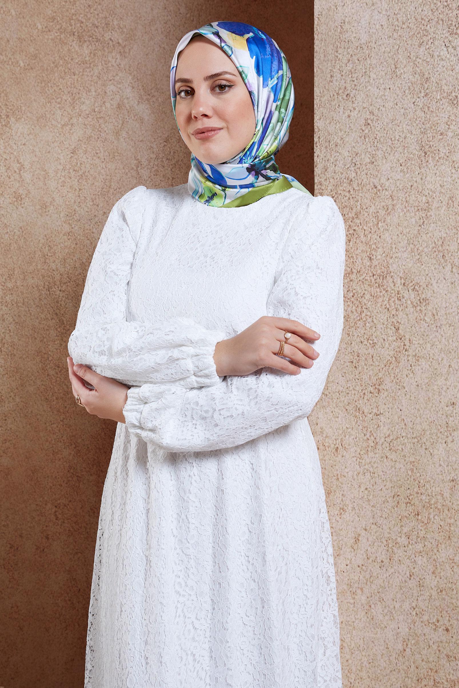 Tesettür giyim YEŞİL ALVİNA DİJİTAL EŞARP 3223