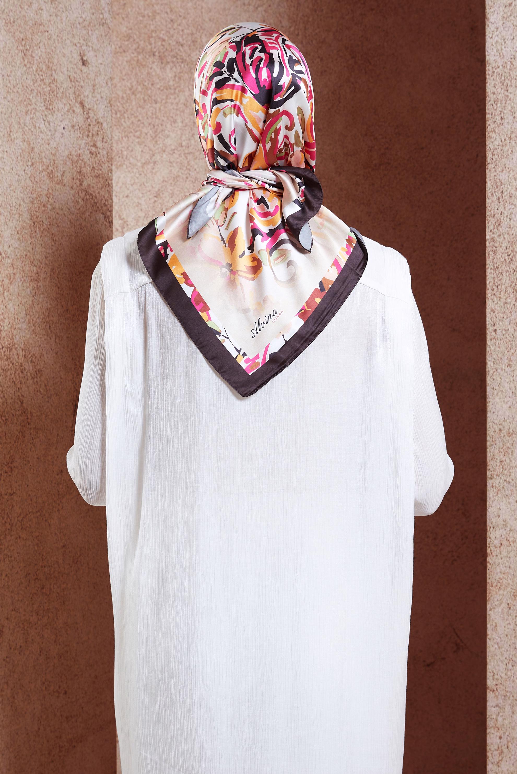 Tesettür giyim KAHVE ALVİNA DİJİTAL EŞARP 3313