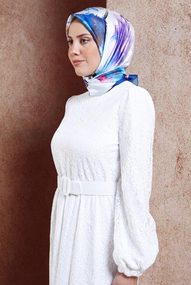 Vêtements hijab BLEU MARINE ÉCHARPE À MOTIF ALVINA 3318 - ALVİNA