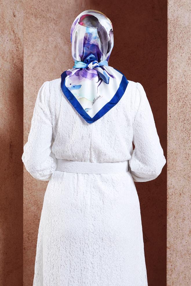 Vêtements hijab BLEU MARINE ÉCHARPE À MOTIF ALVINA 3318 - ALVİNA
