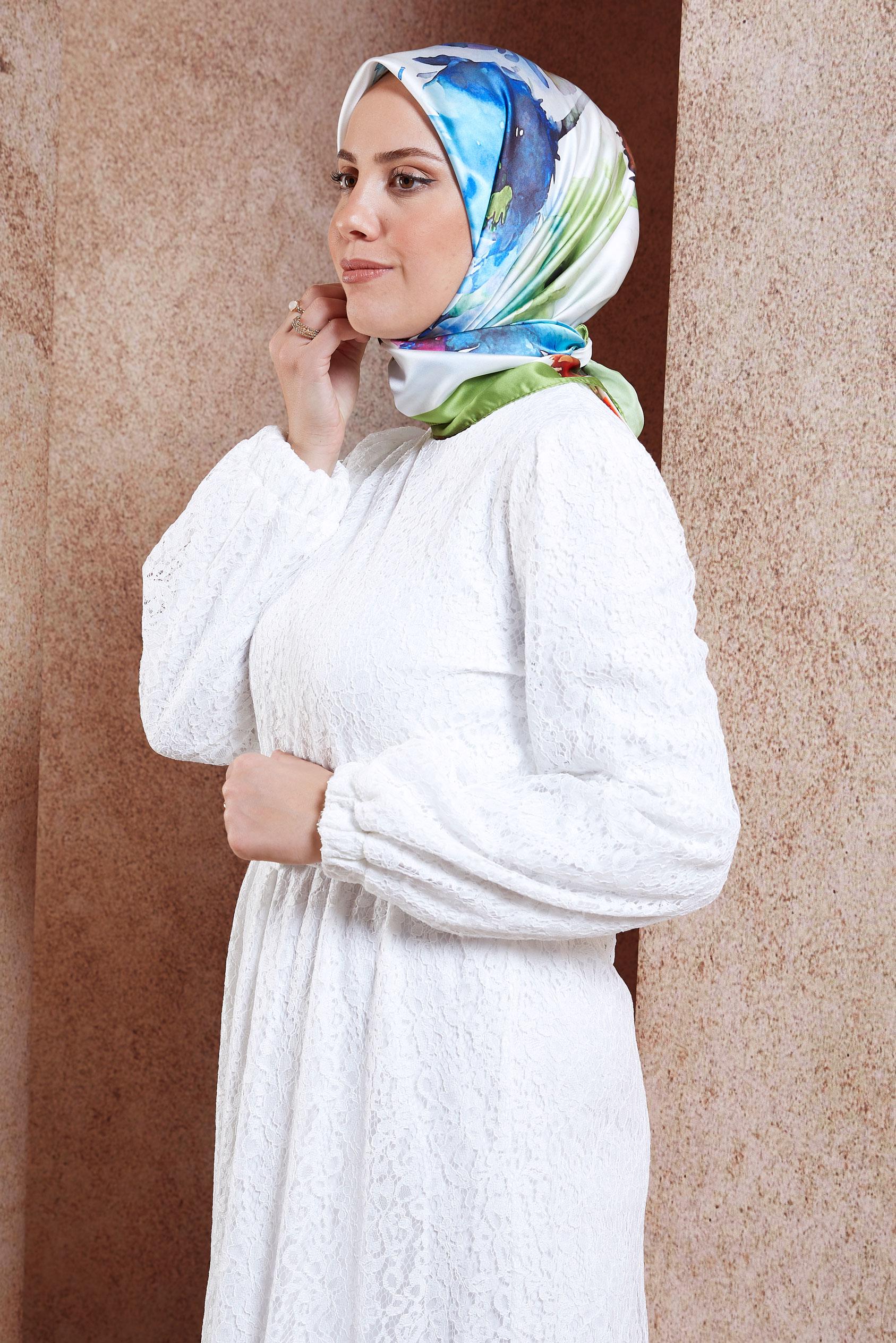 Tesettür giyim YEŞİL ALVİNA DİJİTAL EŞARP 3318