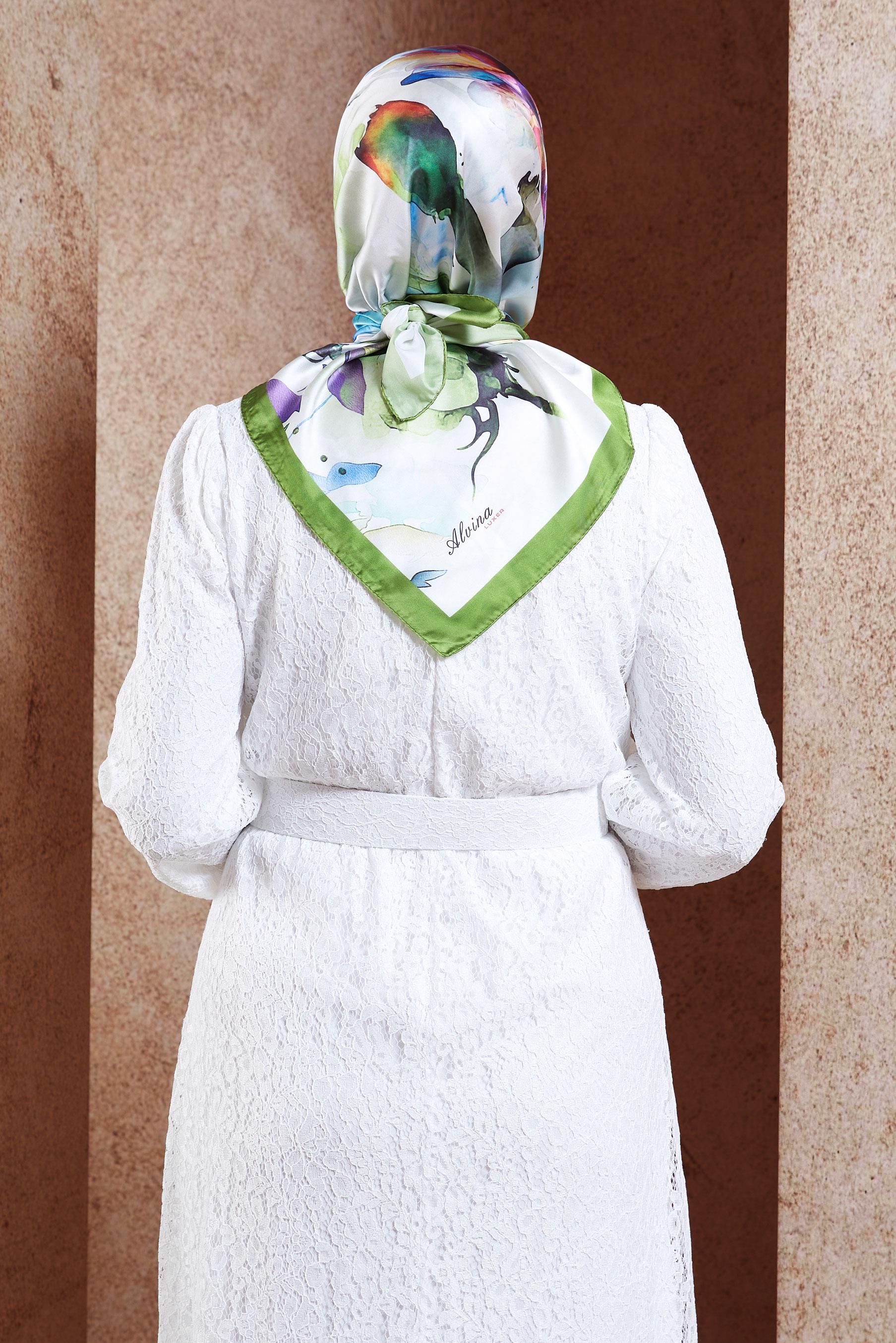 Tesettür giyim YEŞİL ALVİNA DİJİTAL EŞARP 3318