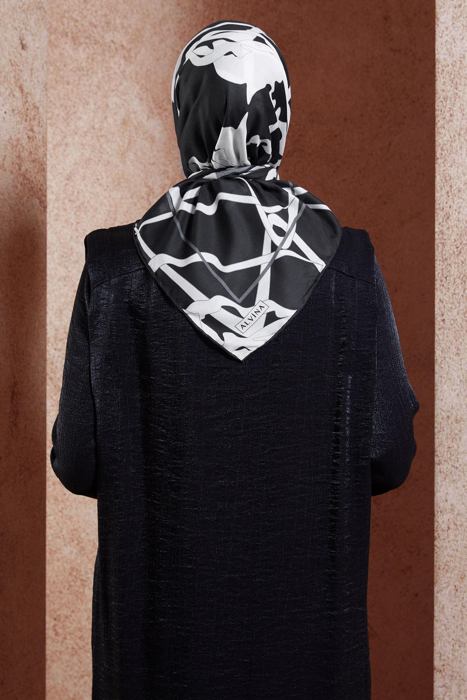 Tesettür giyim SİYAH ALVİNA DESENLİ EŞARP 7975