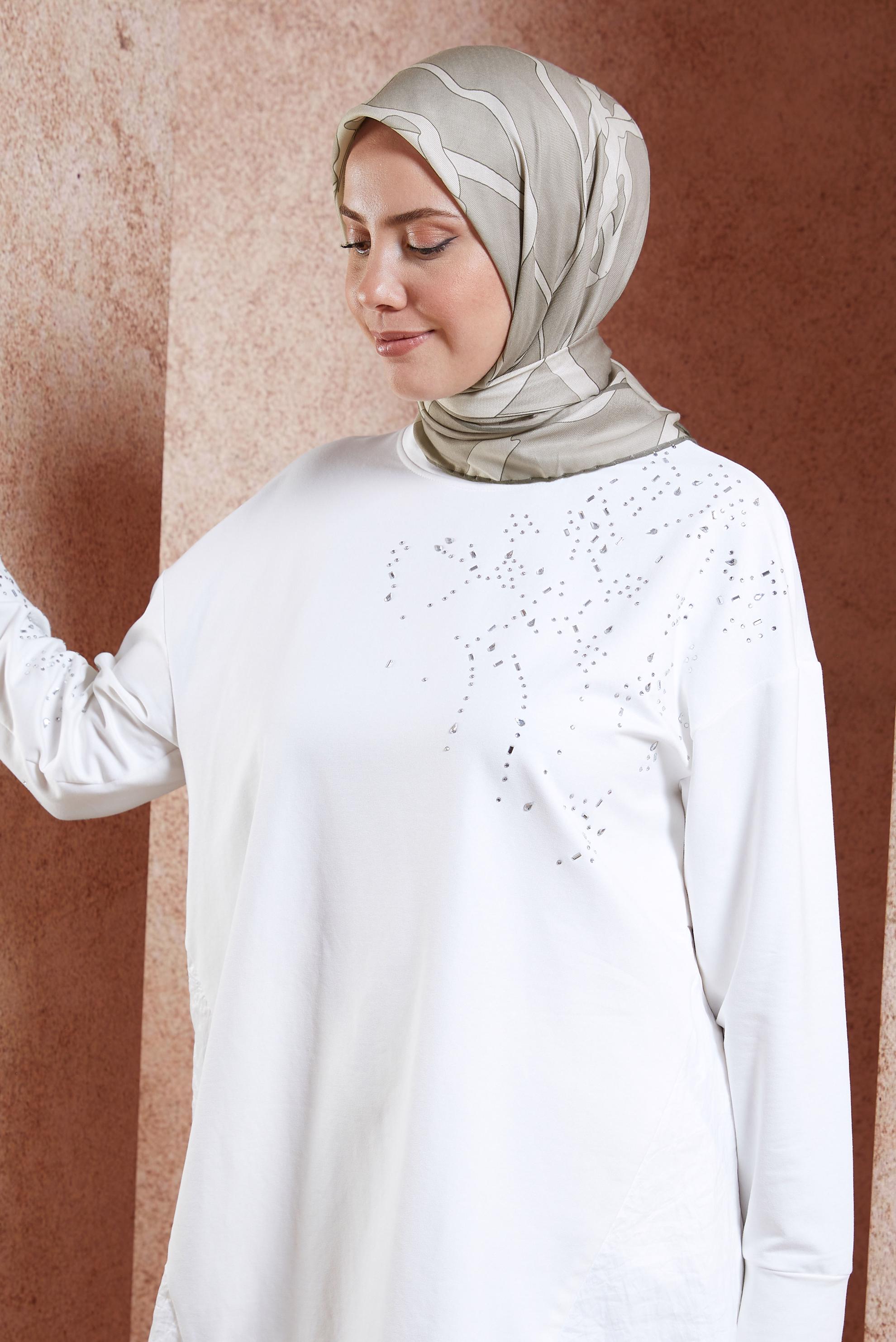 Tesettür giyim BEJ ALVİNA DESENLİ EŞARP 7975