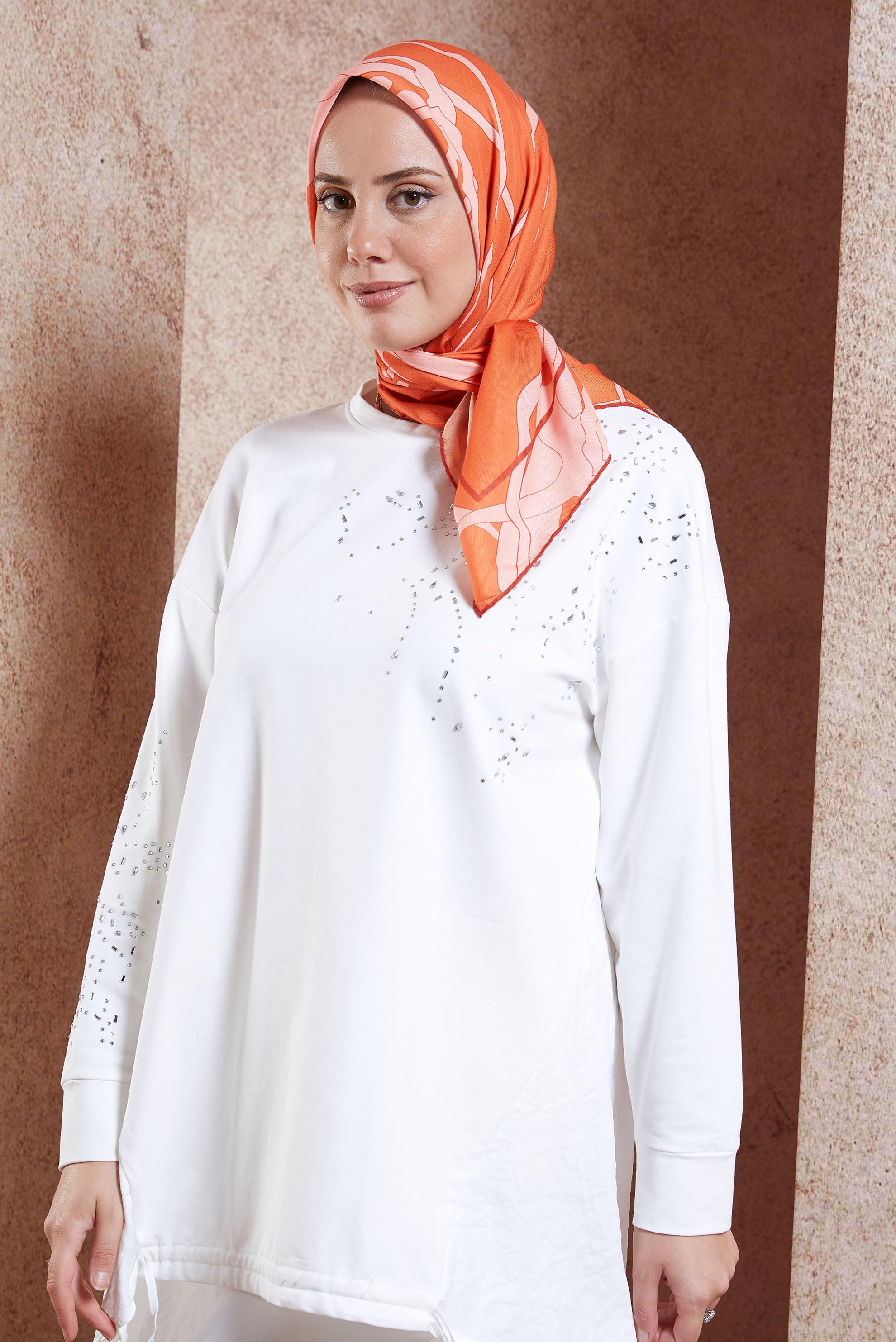 Tesettür giyim TURUNCU ALVİNA DESENLİ EŞARP 7975