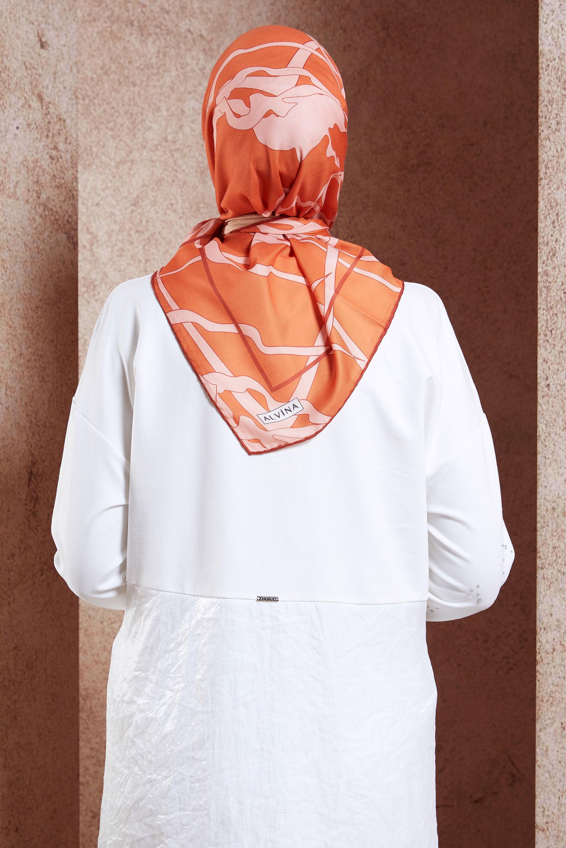 Tesettür giyim TURUNCU ALVİNA DESENLİ EŞARP 7975