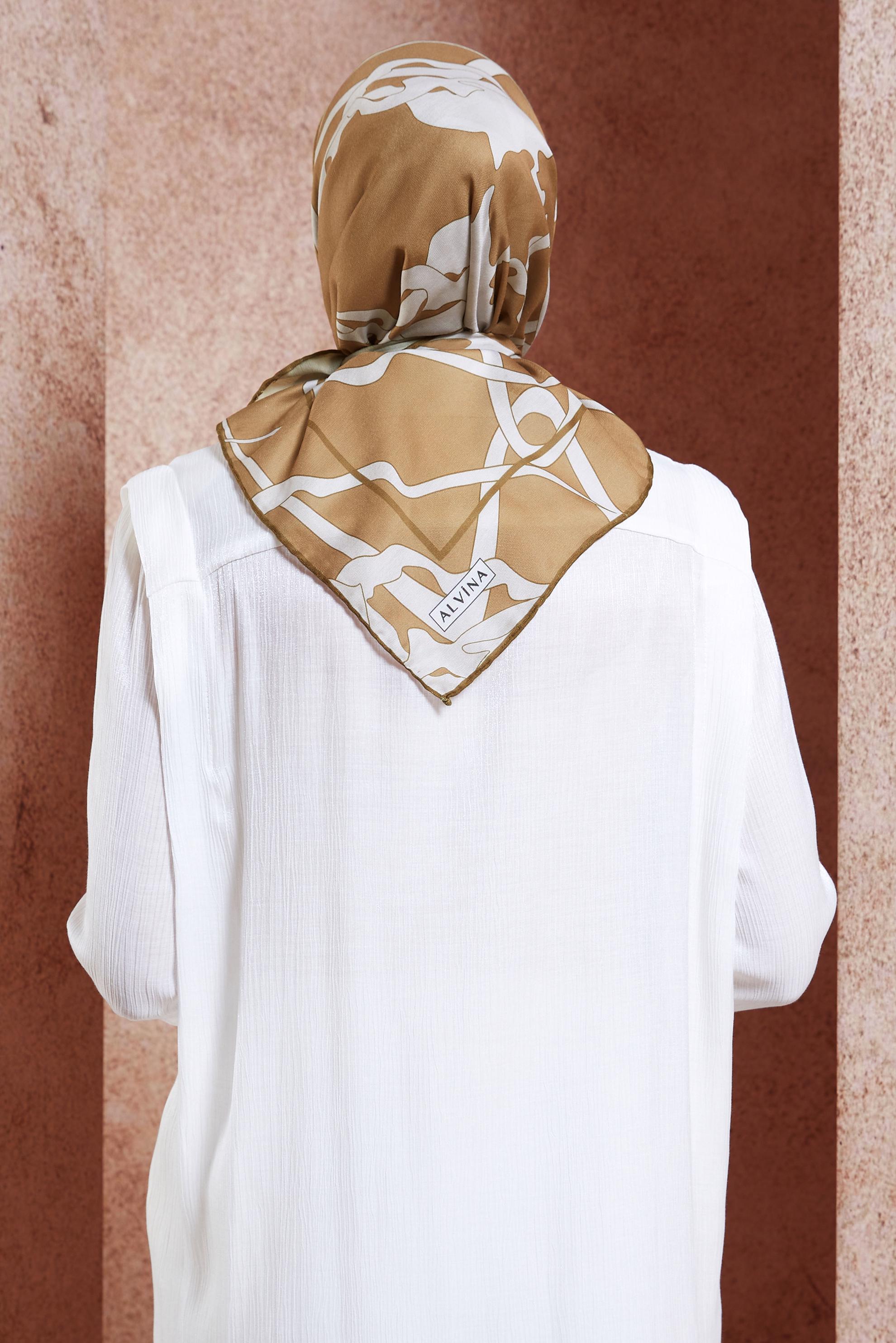 Tesettür giyim KAHVE ALVİNA DESENLİ EŞARP 7975