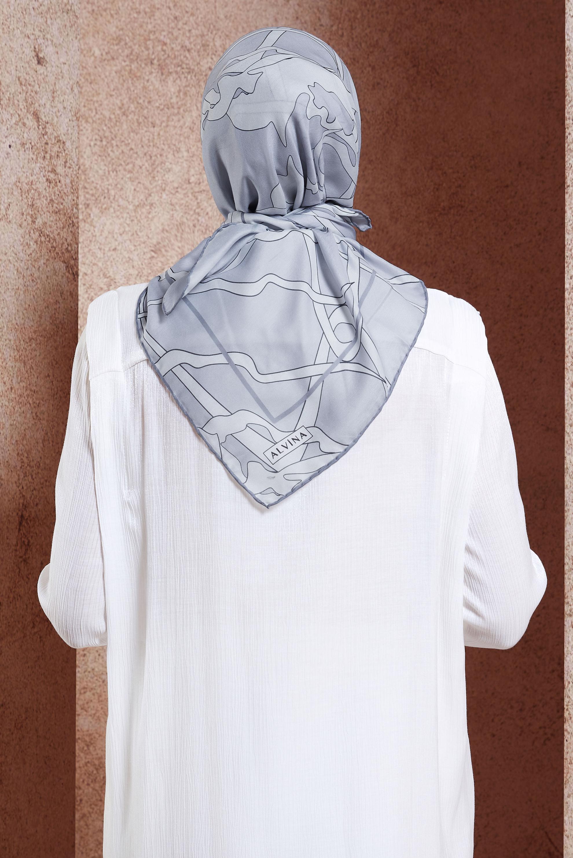 Tesettür giyim GÜMÜŞ ALVİNA DESENLİ EŞARP 7975