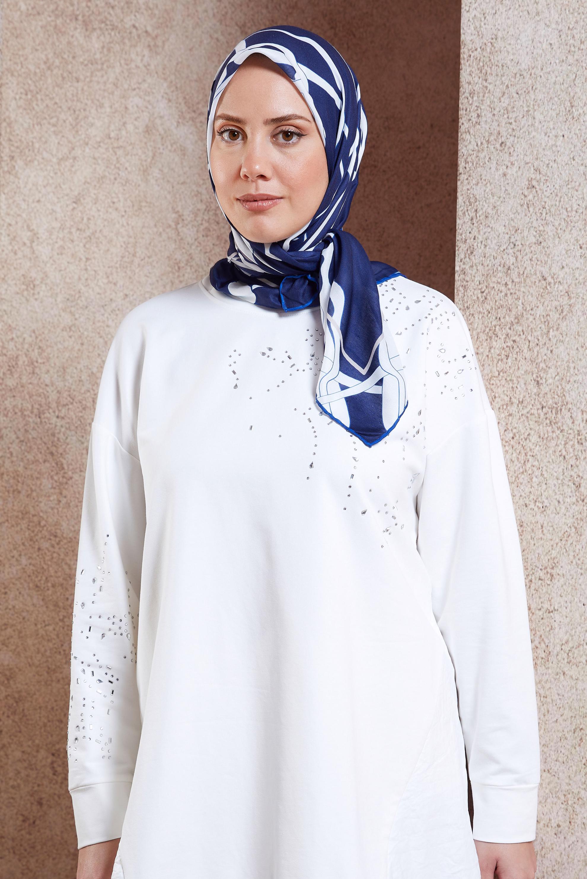 Tesettür giyim LACİVERT ALVİNA DESENLİ EŞARP 7975