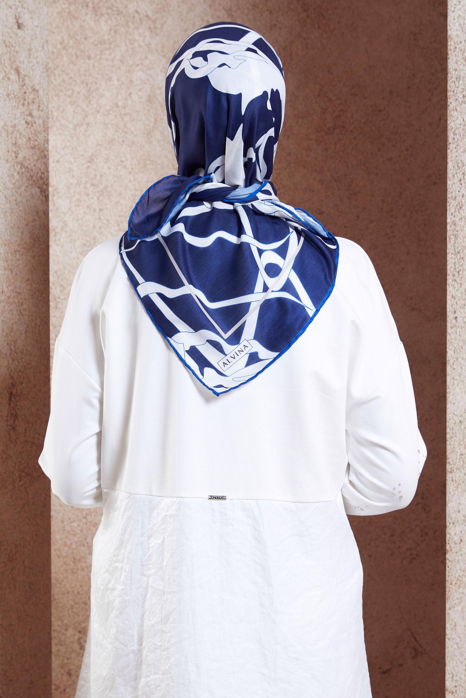 Tesettür giyim LACİVERT ALVİNA DESENLİ EŞARP 7975