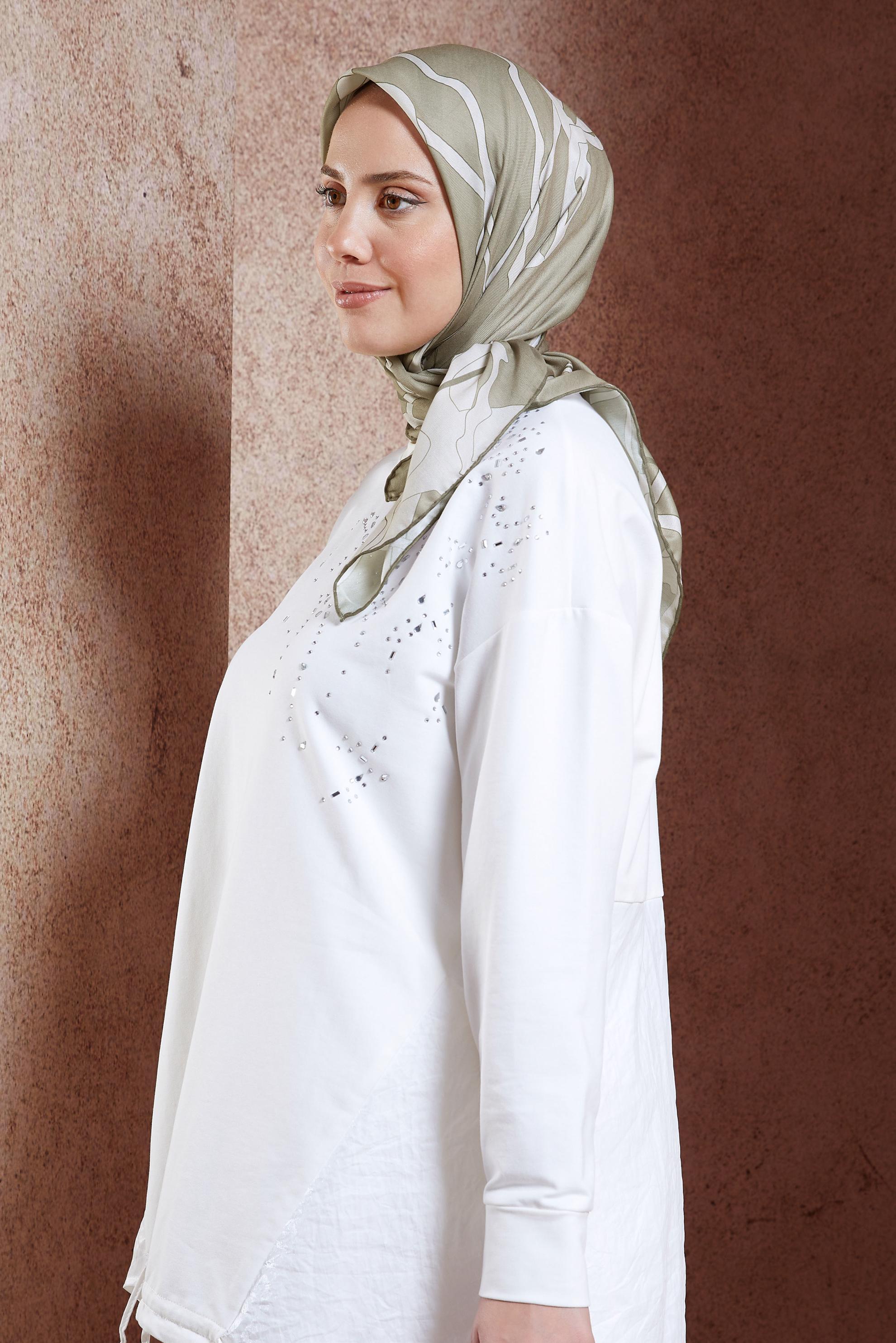 Tesettür giyim VİZON ALVİNA DESENLİ EŞARP 7975