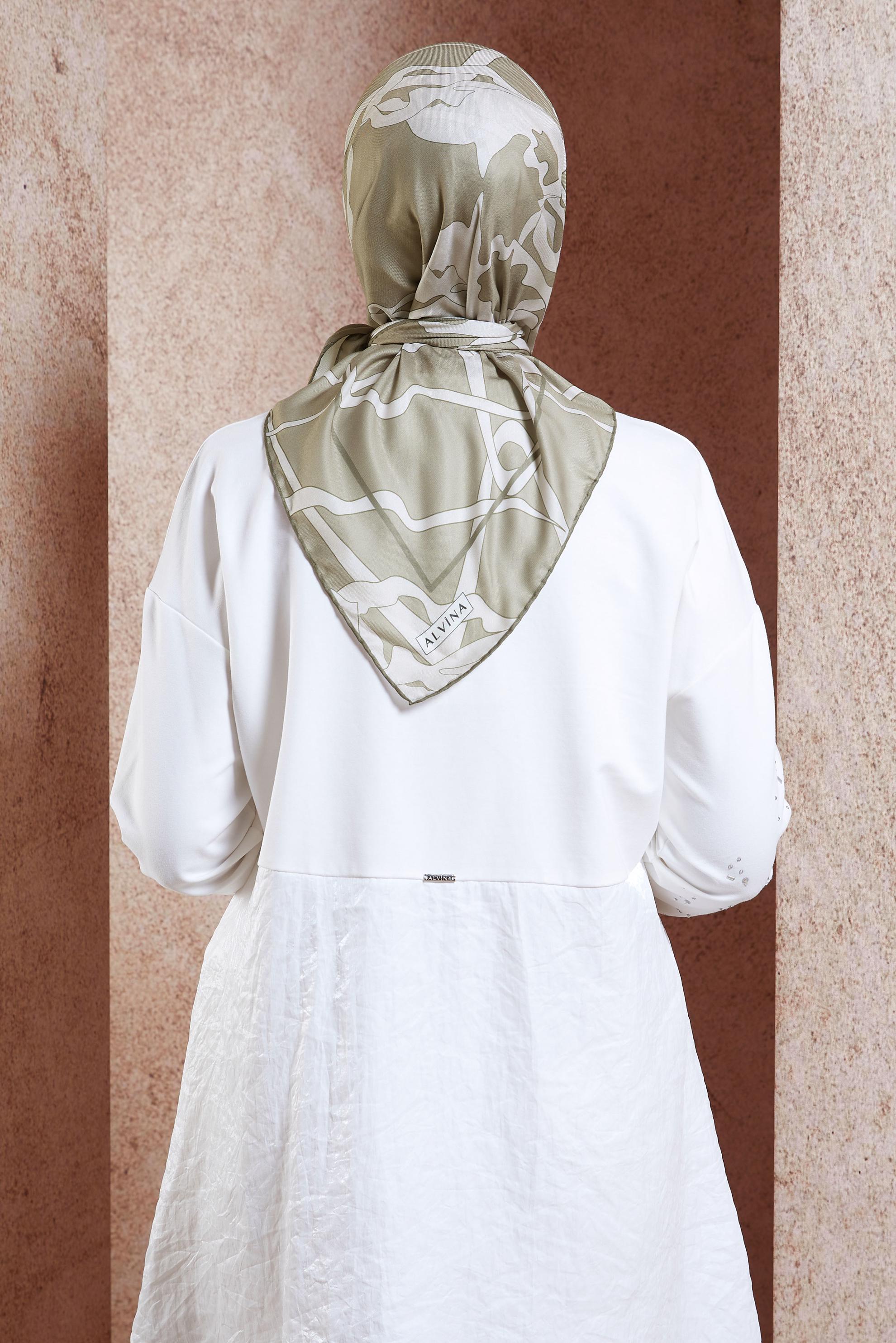 Tesettür giyim VİZON ALVİNA DESENLİ EŞARP 7975