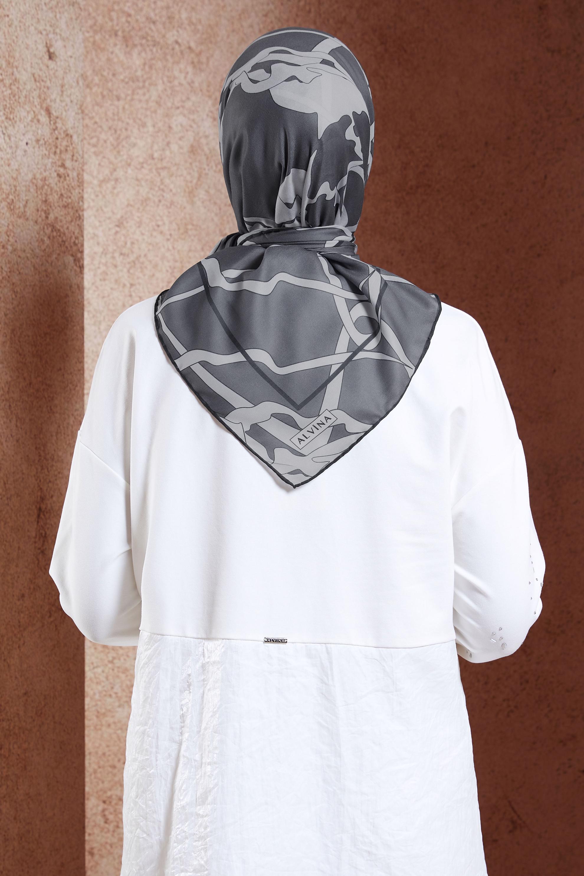 Tesettür giyim GRİ ALVİNA DESENLİ EŞARP 7975