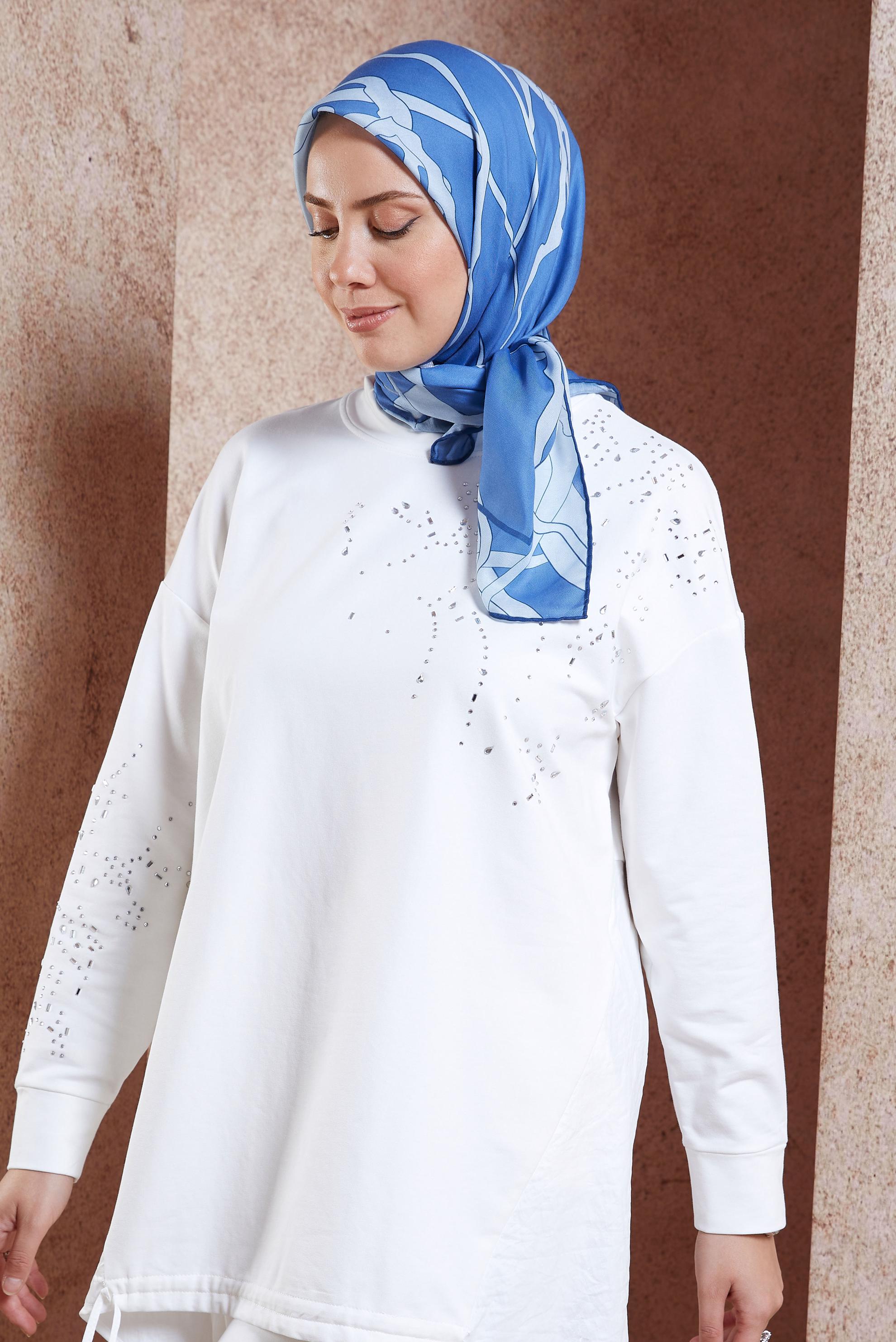 Tesettür giyim LACİVERT ALVİNA DESENLİ EŞARP 7975