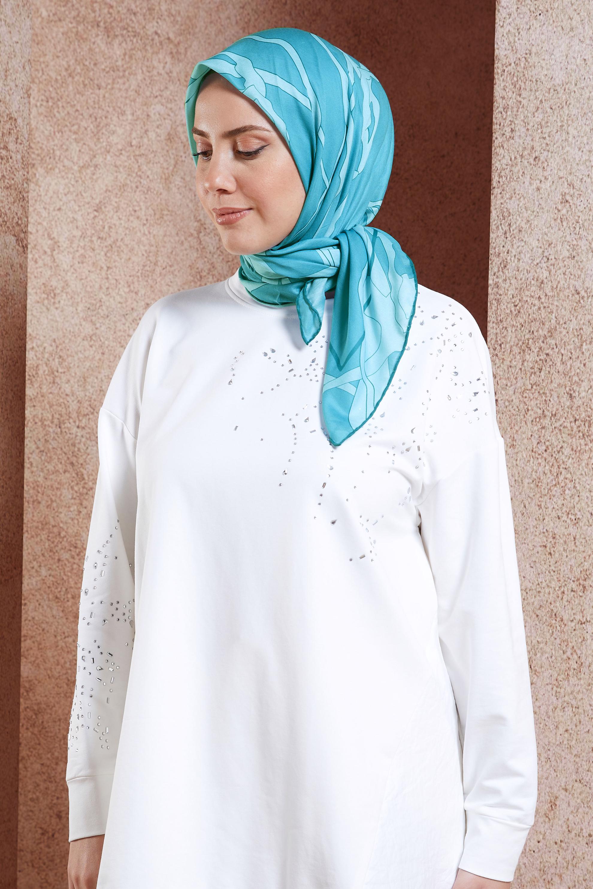 Tesettür giyim MAVİ ALVİNA DESENLİ EŞARP 7975