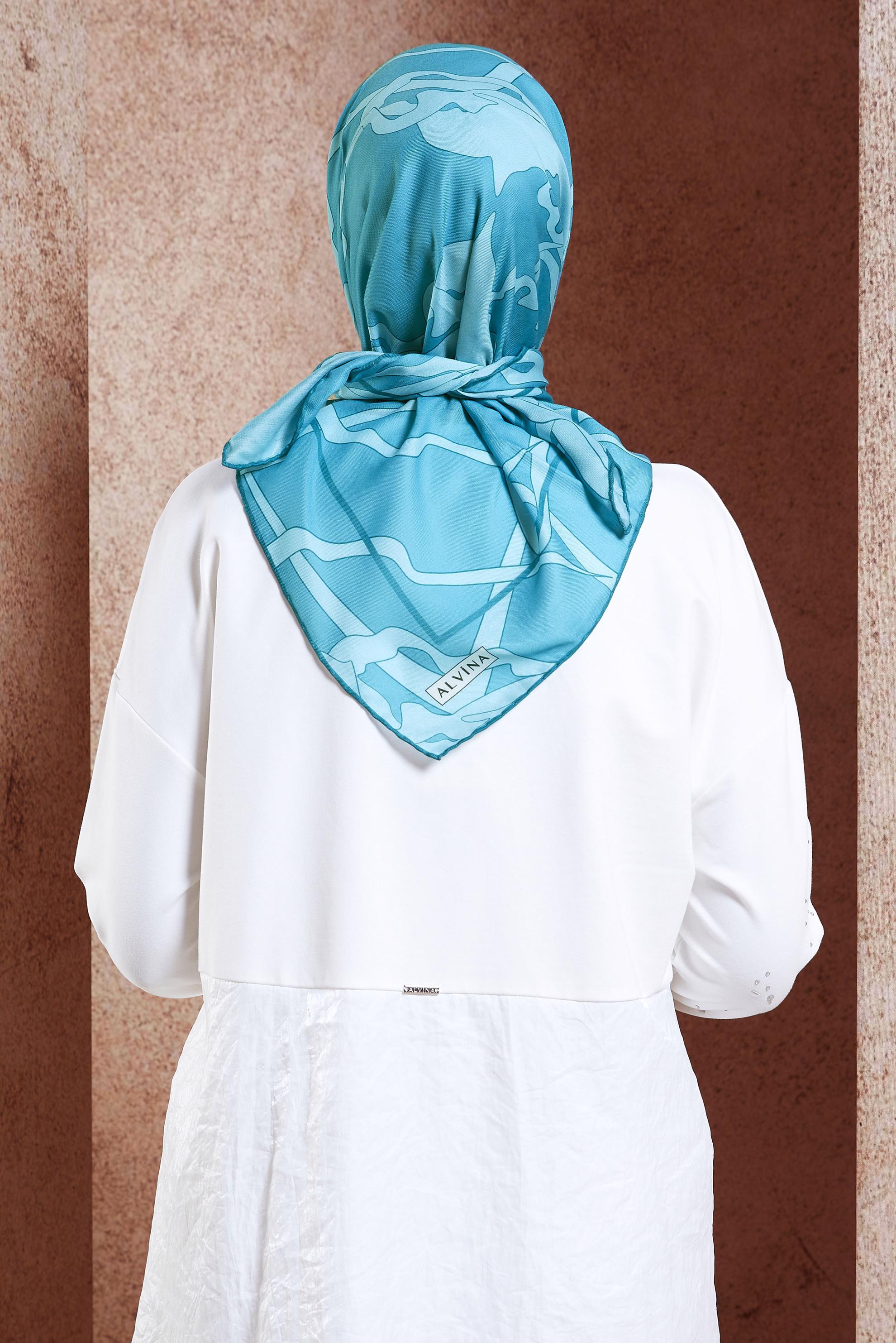 Tesettür giyim MAVİ ALVİNA DESENLİ EŞARP 7975