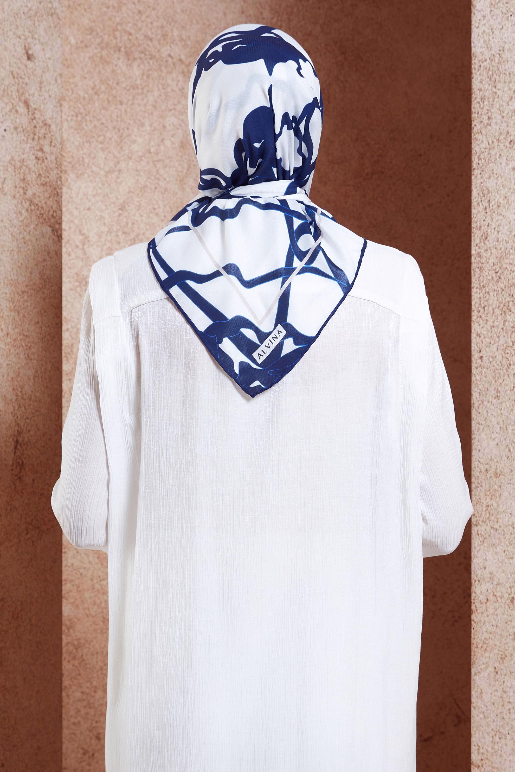 Tesettür giyim LACİVERT ALVİNA DESENLİ EŞARP 7975