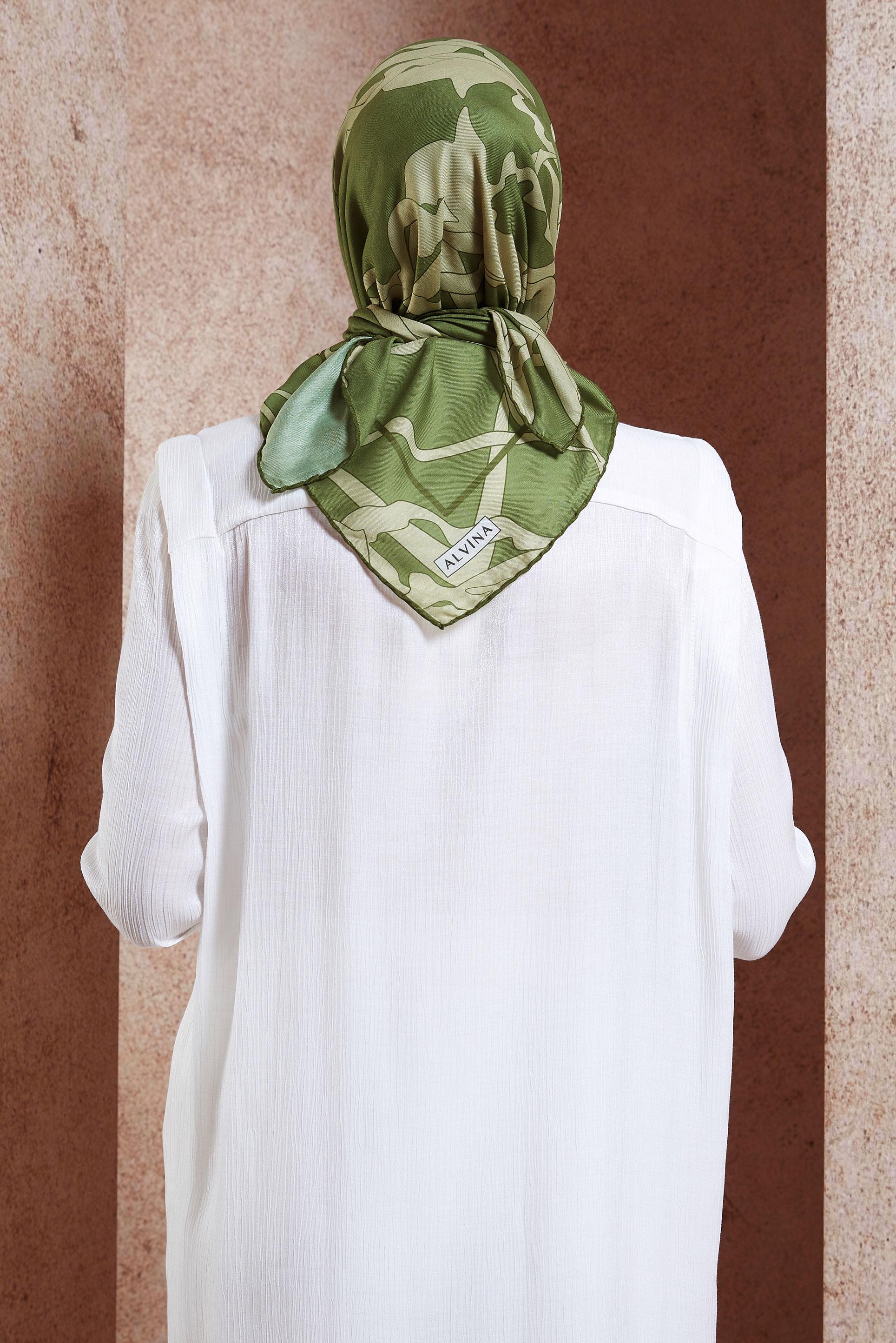 Tesettür giyim YEŞİL ALVİNA DESENLİ EŞARP 7975