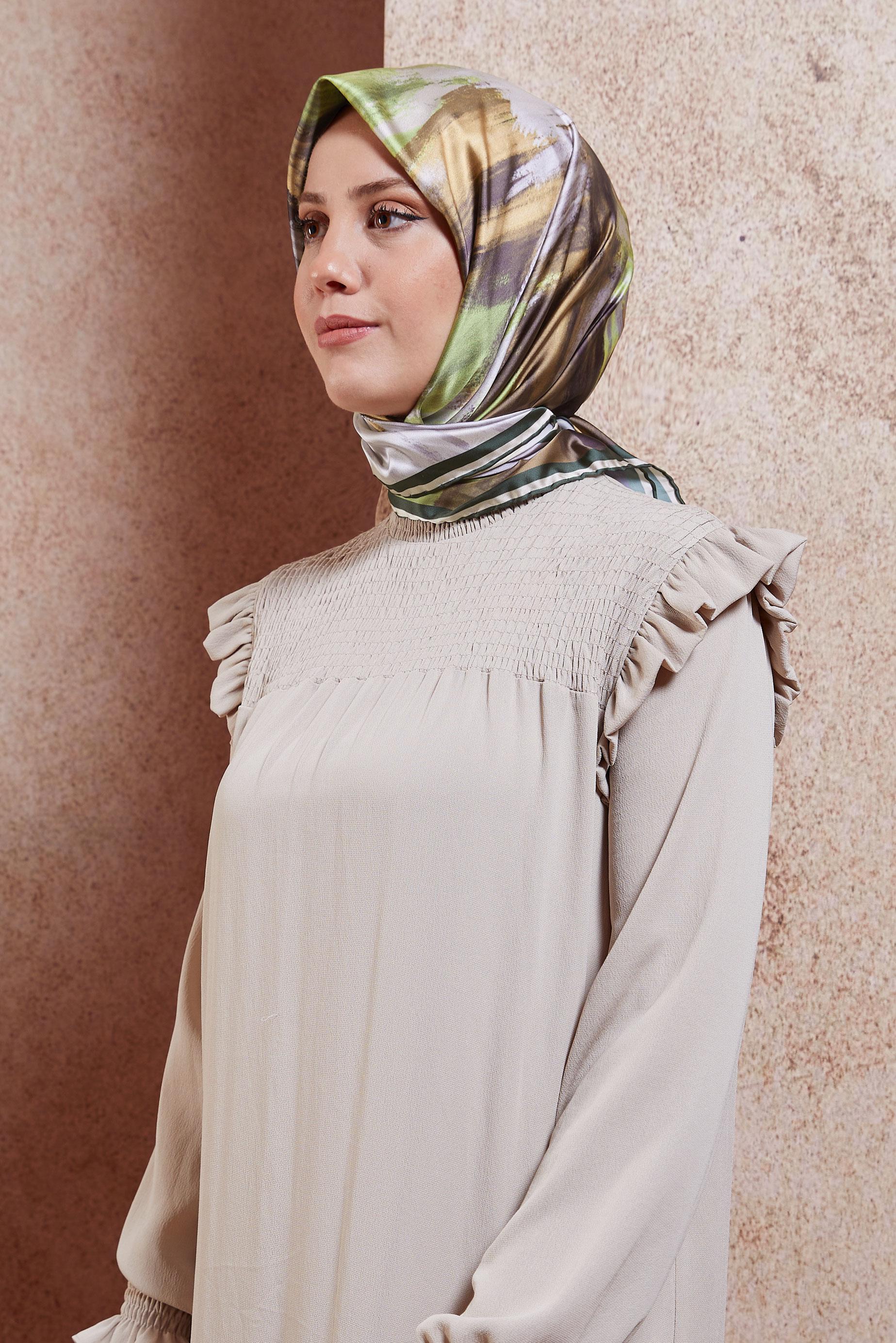 Tesettür giyim HAKİ ALVİNA DESENLİ EŞARP 8405