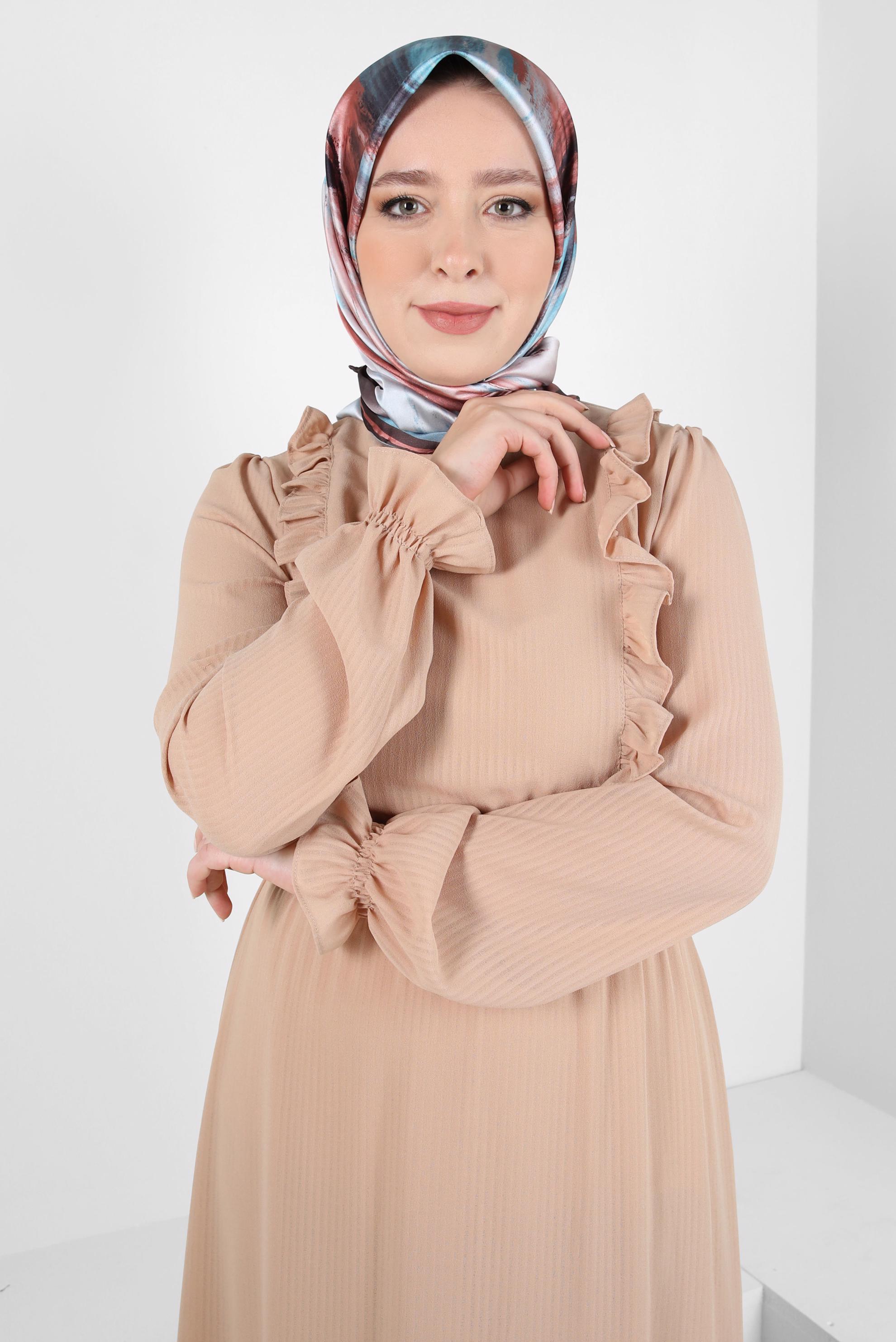 Tesettür giyim TURUNCU ALVİNA DESENLİ EŞARP 8405